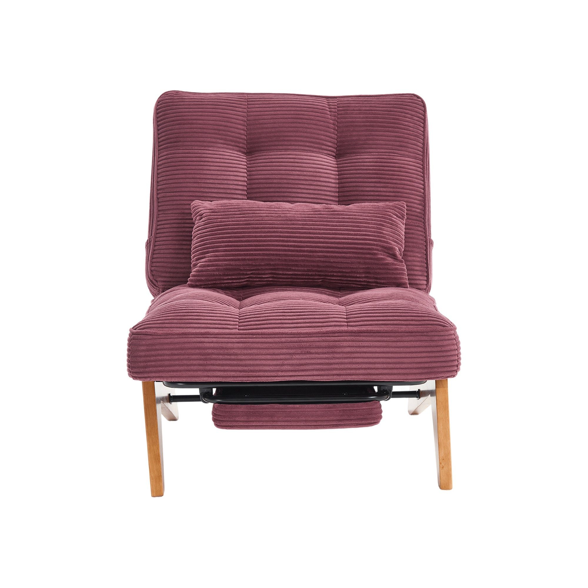 LVHOM Relaxsessel verstellbarer Loungesessel mit Fußstütze & Lendenkissen, Holzrahmen (Atmungsaktive Cord-Stoff, verstellbare Rückenlehne, integrierte ausziehbare Fußstütze, Seitentaschen. Inklusive farbig abgestimmtem abnehmbarem Lendenkissen, bis 220kg, für Lesen/Entspannen), Wohnzimmer/Schlafzimmer/Studierzimmer/Restaurant/Büro/Arbeitsbereich