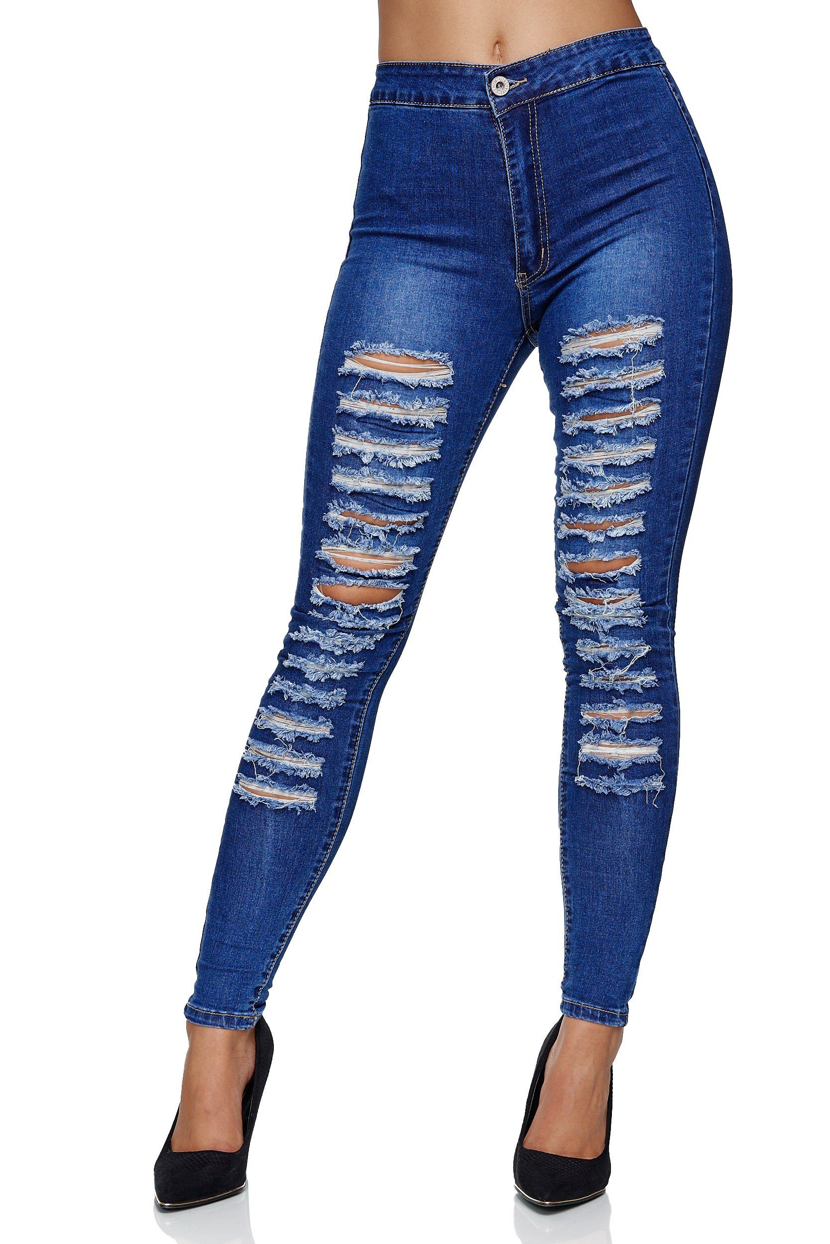 Elara High-waist-Jeans Elara Damen Jeans High Waist Destroyed Chunkyrayan (1-tlg)