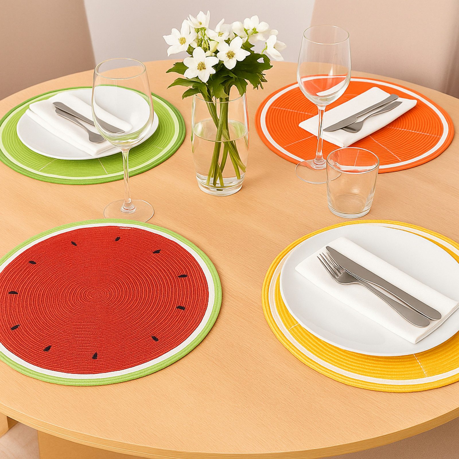 Koopman Platzset Tischset Platzteller Tischset Frucht 4 Tlg. Set, (4-St), 4 Stk, Fruchtmix, Ø 38cm, Polyester, Esstisch