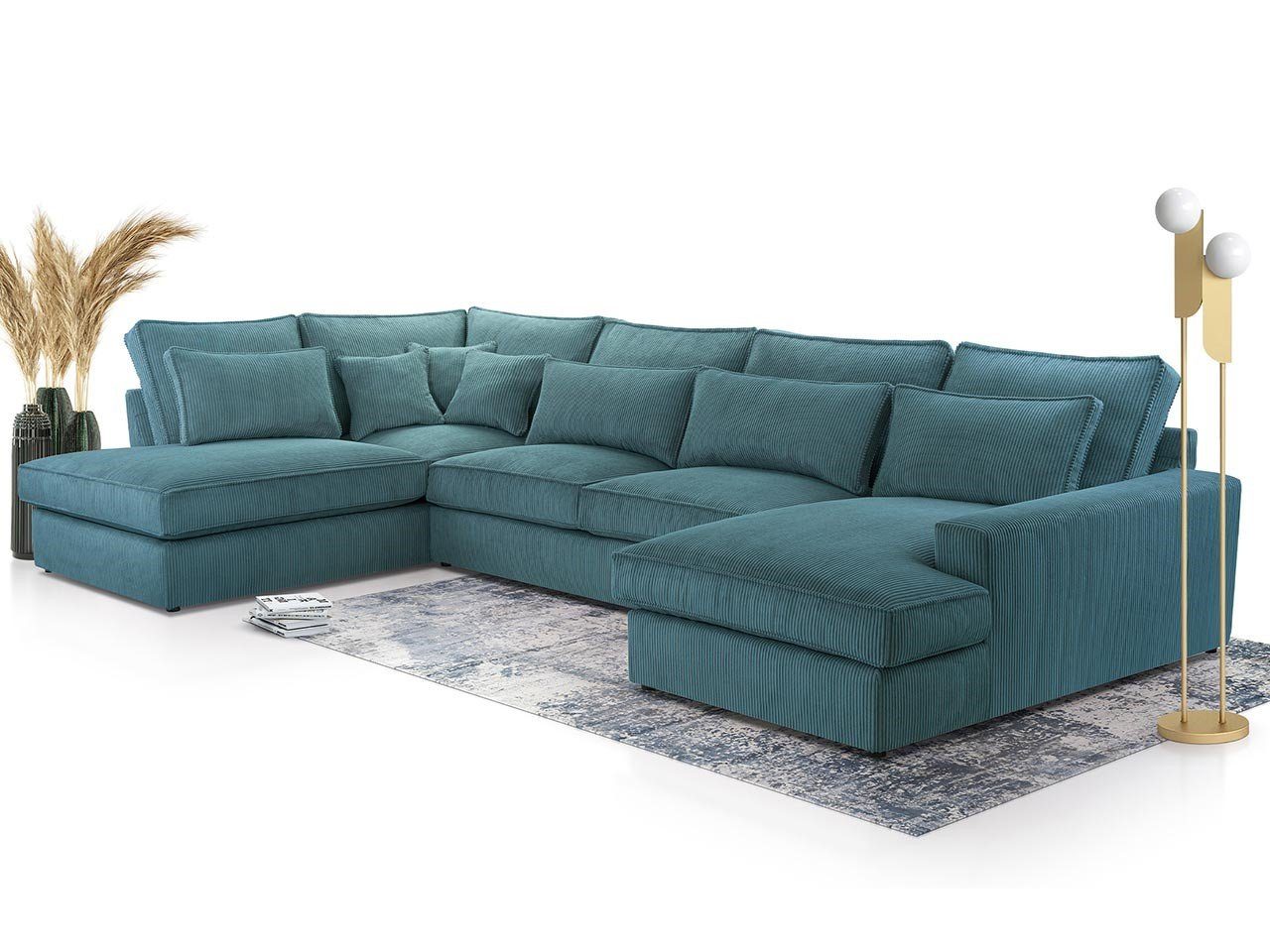 MKS MÖBEL Ecksofa CANES U, U - Form Couch, lose Kissen, modern Design Blau Lincoln