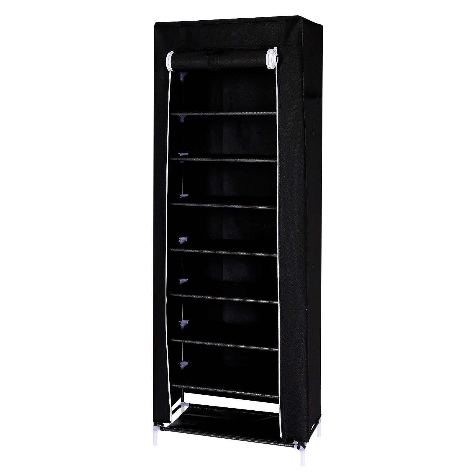 dibea Stoffschrank, faltbarer Schuhschrank mit 10 Einlegeböden, 160x60x30 cm, schwarz Stoffkleiderschrank mit stabilem Stahlrohrgestell & Vliesbezug