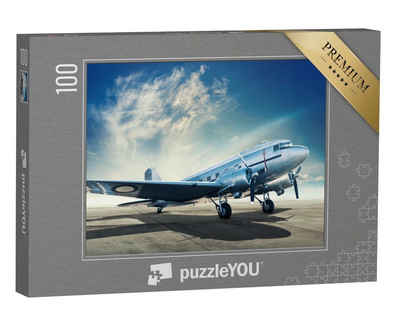 puzzleYOU Puzzle Historisches Flugzeug auf einem Flugplatz, 100 Puzzleteile, puzzleYOU-Kollektionen Flugzeuge