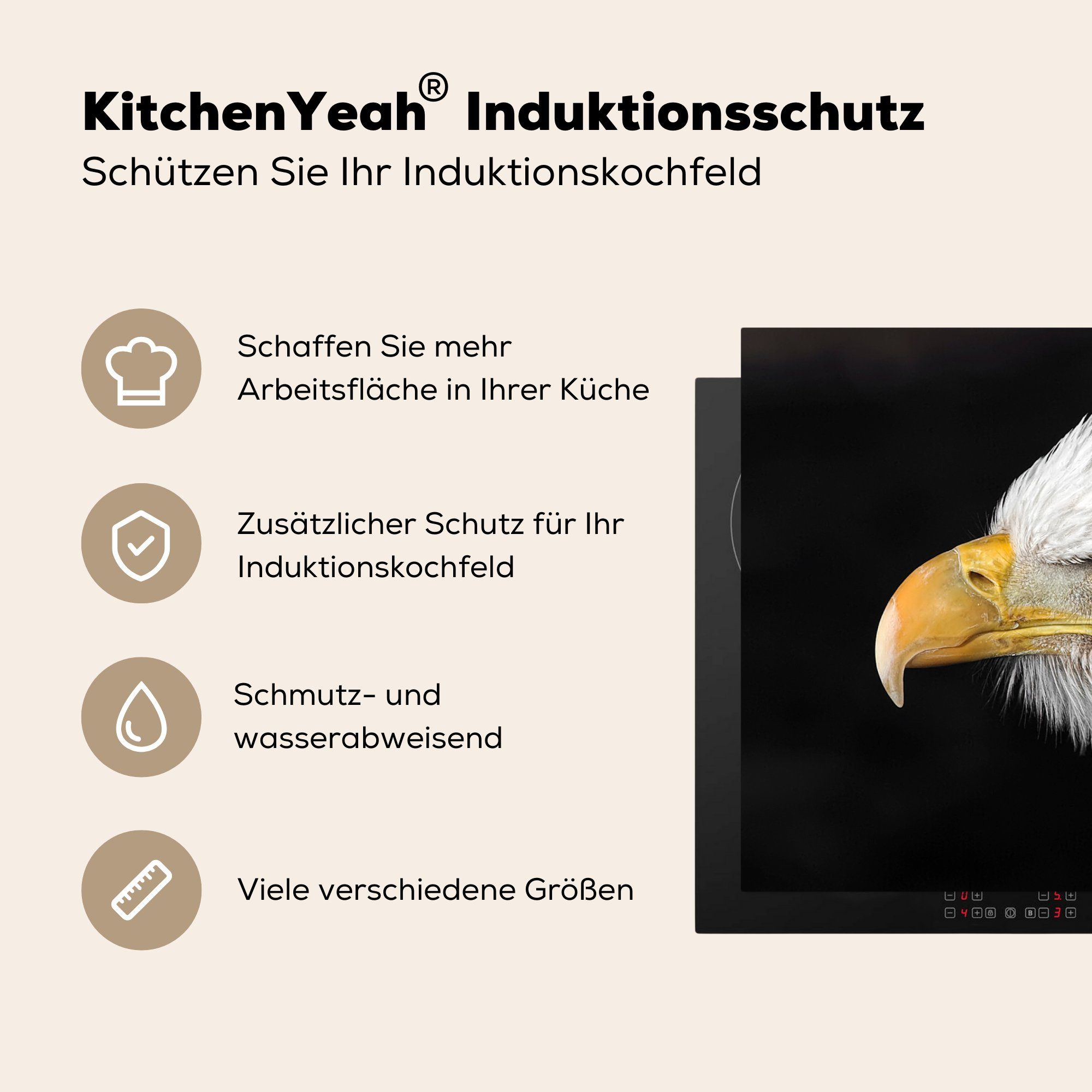die - küche, tlg), Augen, (1 - MuchoWow Vogel Adler Schnabel für 81x52 Vinyl, Ceranfeldabdeckung Herdblende-/Abdeckplatte - Schutz Induktionskochfeld cm,