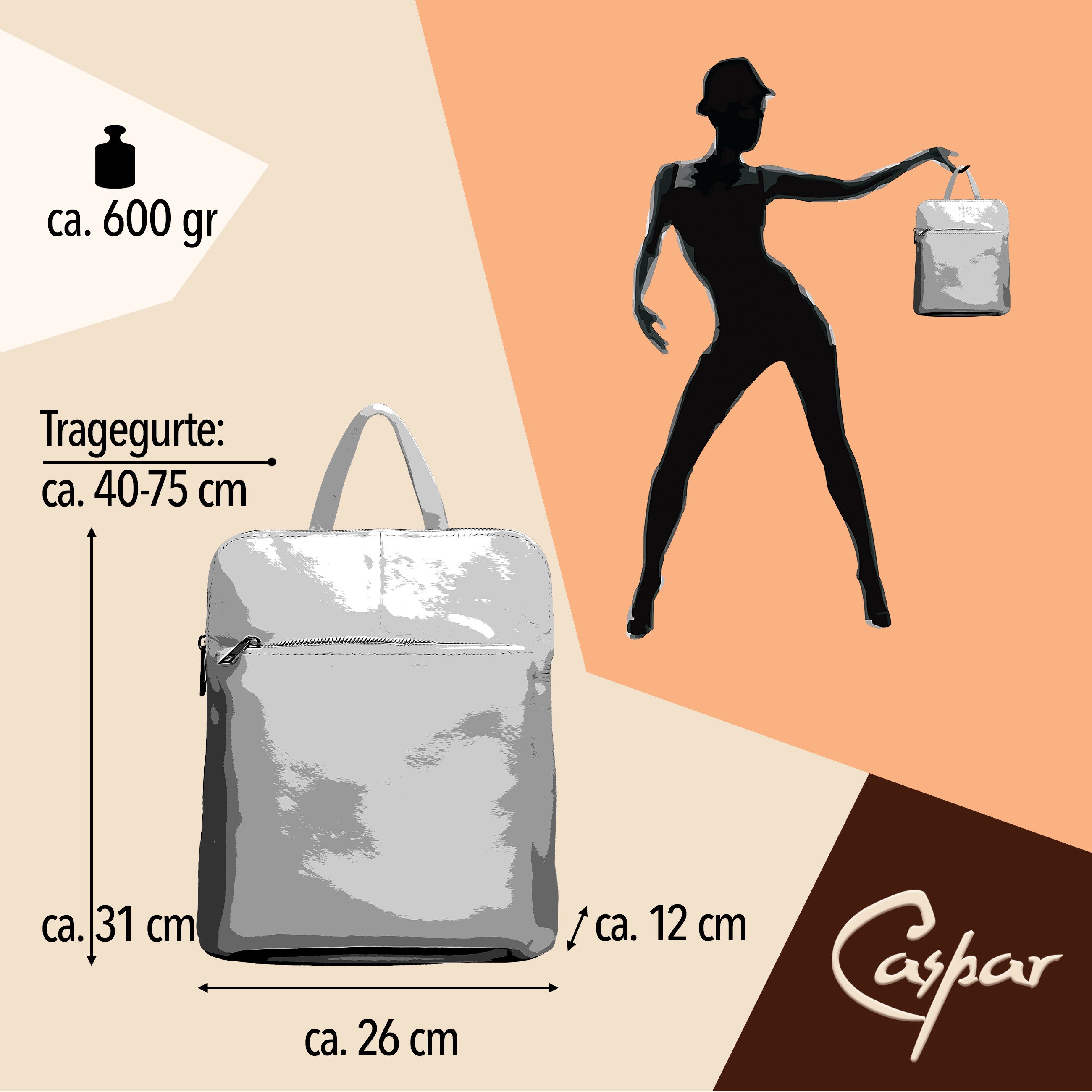 Caspar Schultertasche 2in1 Damen Leder Backpack in 2 Größen - PREMIUM LINE - Modell No.826, casual, leicht & unempfindlich - 100% Echtleder - Handmade in Italy – Bild 5 von 5
