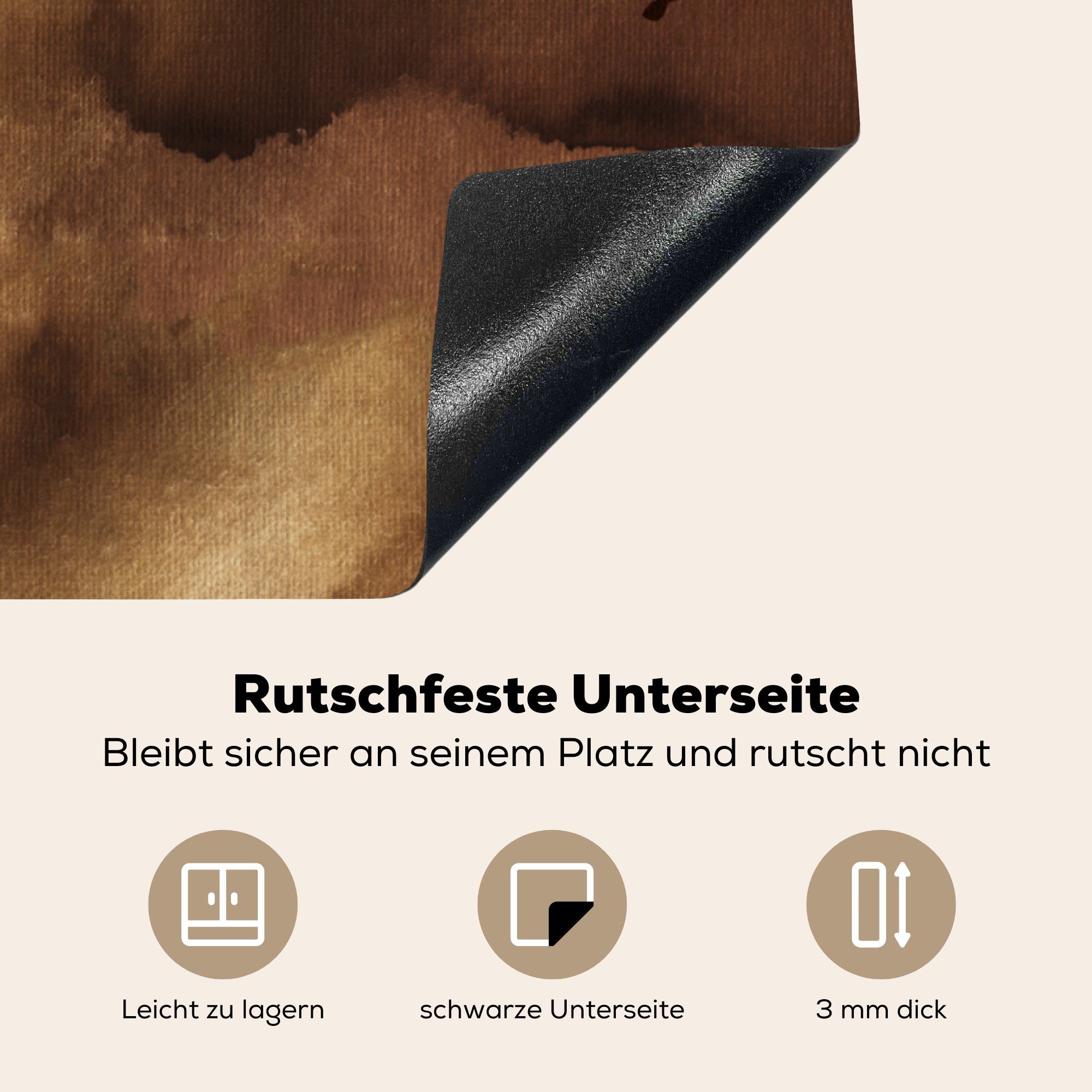 MuchoWow Herdblende-/Abdeckplatte Weltkarte küche tlg), - Ceranfeldabdeckung, Retro (1 Braun, cm, Vinyl, Arbeitsplatte 78x78 für 