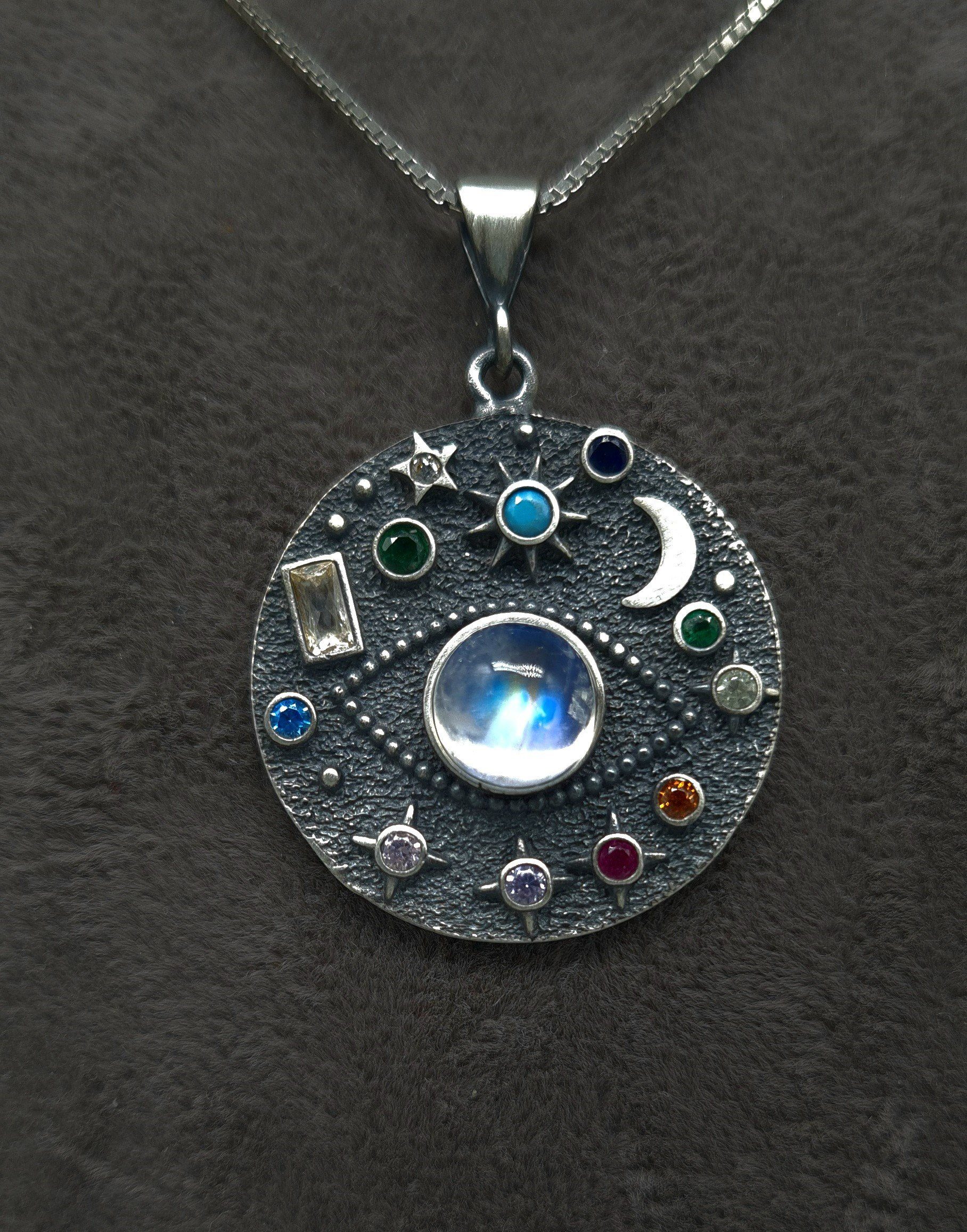 NAHLE Silberkette mystisches Auge mit Mondstein Silber Damen Halskette (inklusive Schmuckbox), 925 Silber Anhänger - rhodiniert