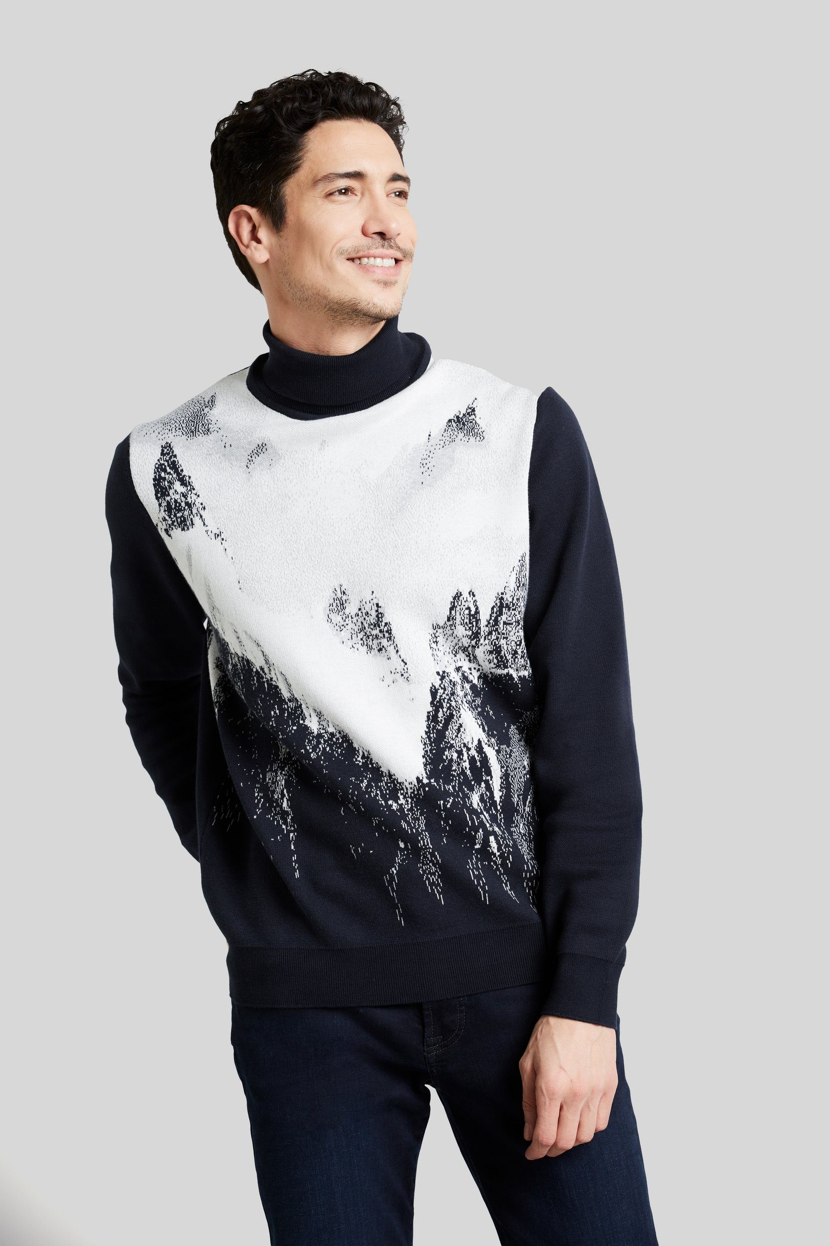 bugatti Rollkragenpullover mit winterlichem Bergmotiv