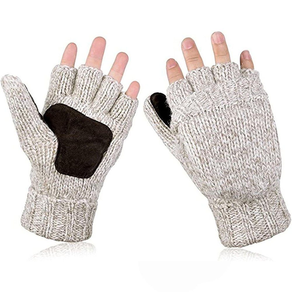 CTGtree Baumwollhandschuhe Winter Handschuhe Fingerlose Handschuhe Strick DZ07 Beige