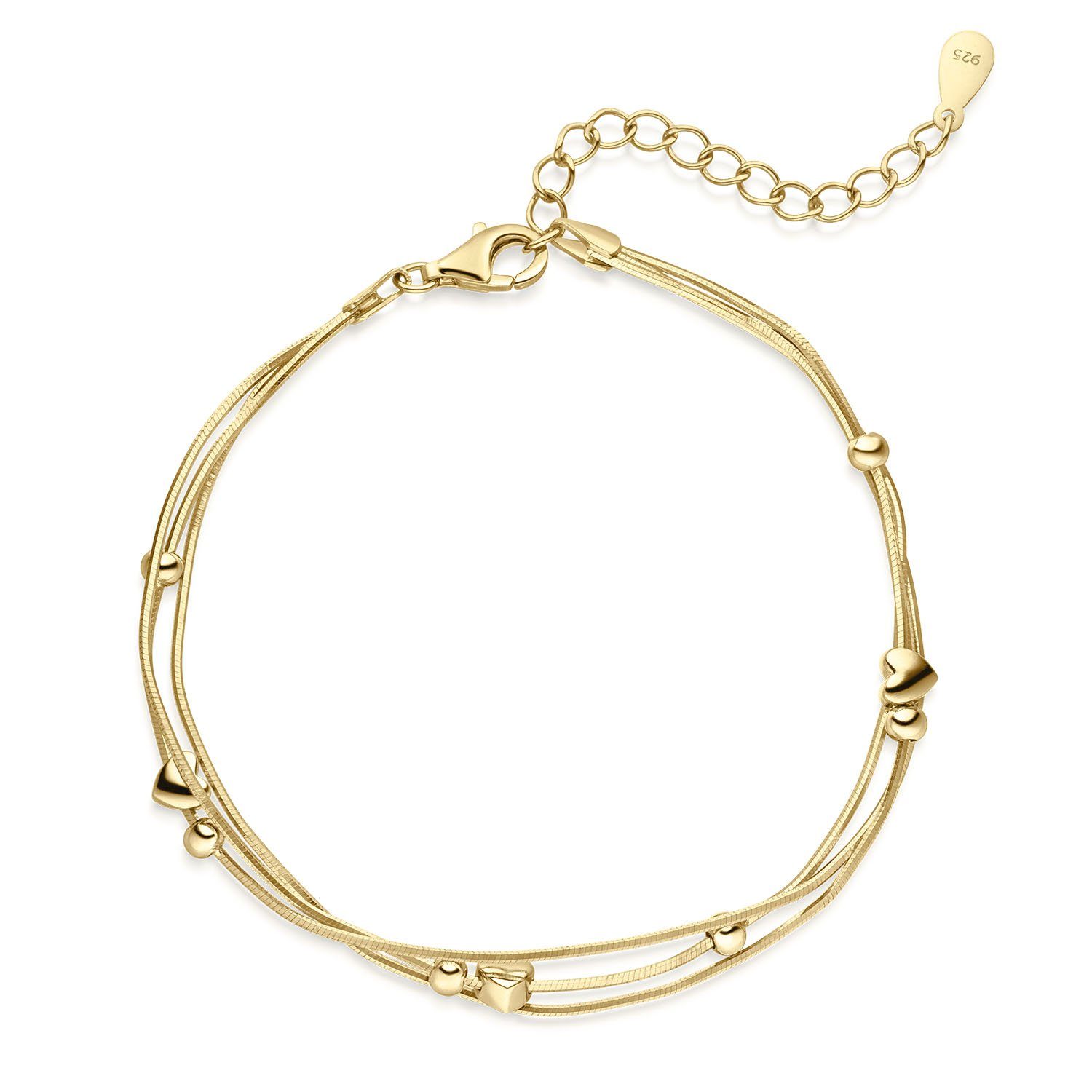 Materia Armkette Gelbgold Herzen und Kugeln 17-20-5cm verstellbar SA-4, Sterlingsilber, vergoldet