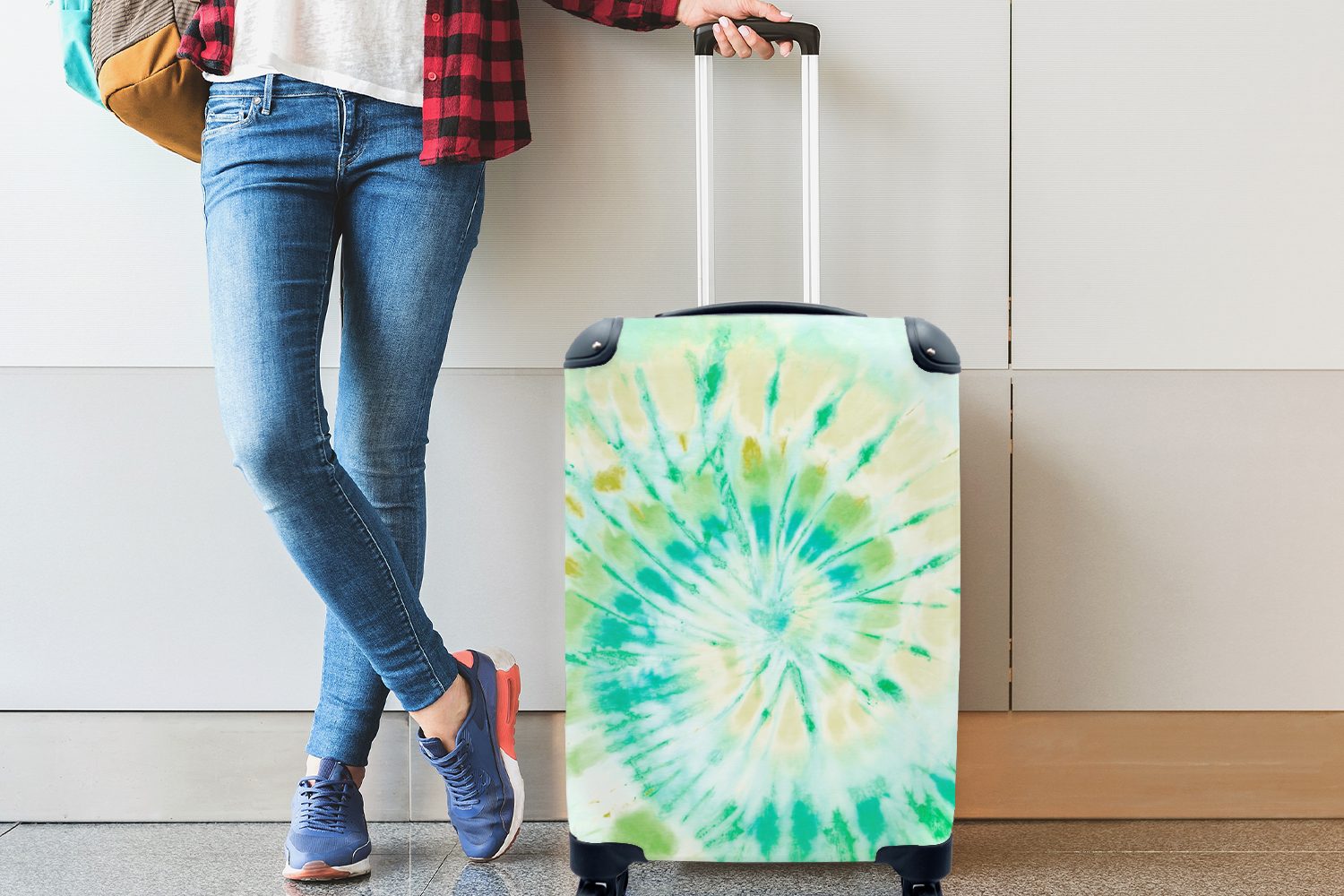 mit MuchoWow Grün Krawattenfärbung 4 für Ferien, Handgepäck Rollen, - Reisetasche Spirale, Reisekoffer rollen, - Handgepäckkoffer Trolley,