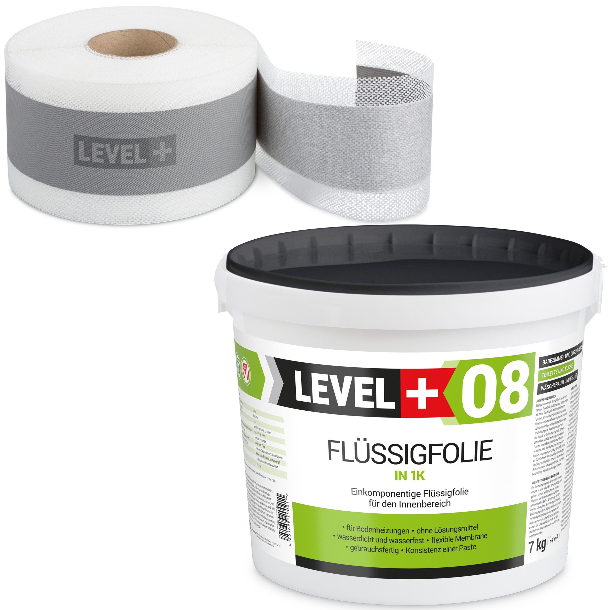 Level+ Dichtstoff Dichtset für Duschabdichtung Bad Dichtband Flüssigfolie 7kg SET01