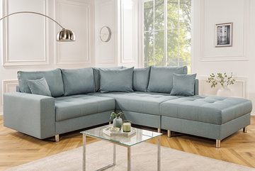 riess-ambiente Ecksofa KENT 220cm aqua, Set 2 Teile, Wohnzimmer · Couch · Stoff-Bezug · Federkern · inkl. Hocker · Design