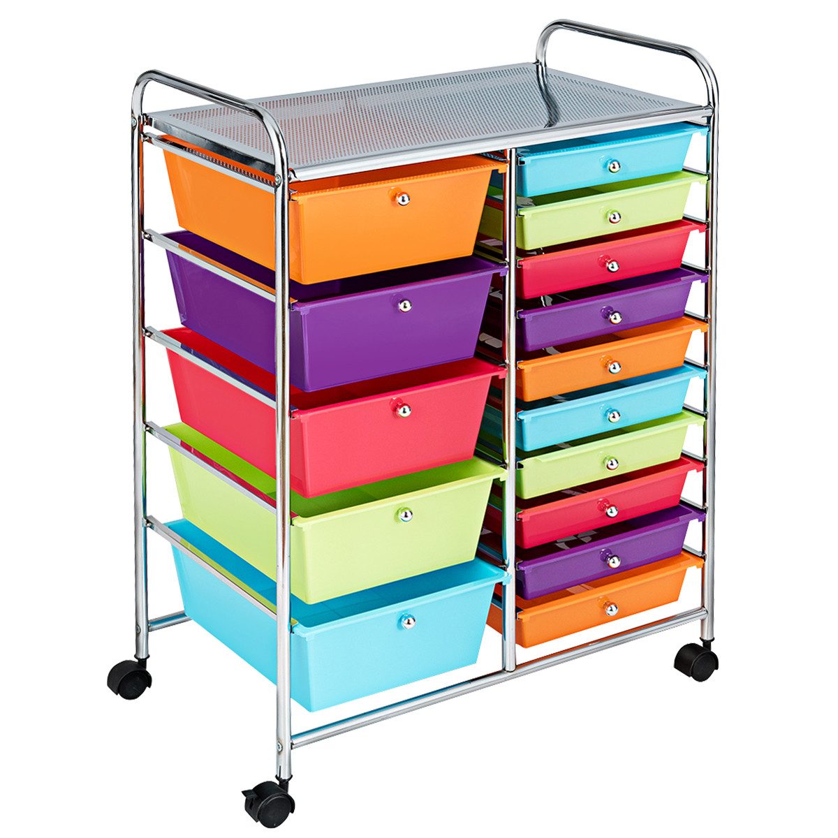 COSTWAY Rollcontainer, Bürocontainer mit 15 stapelbaren Schubladen & Rollen