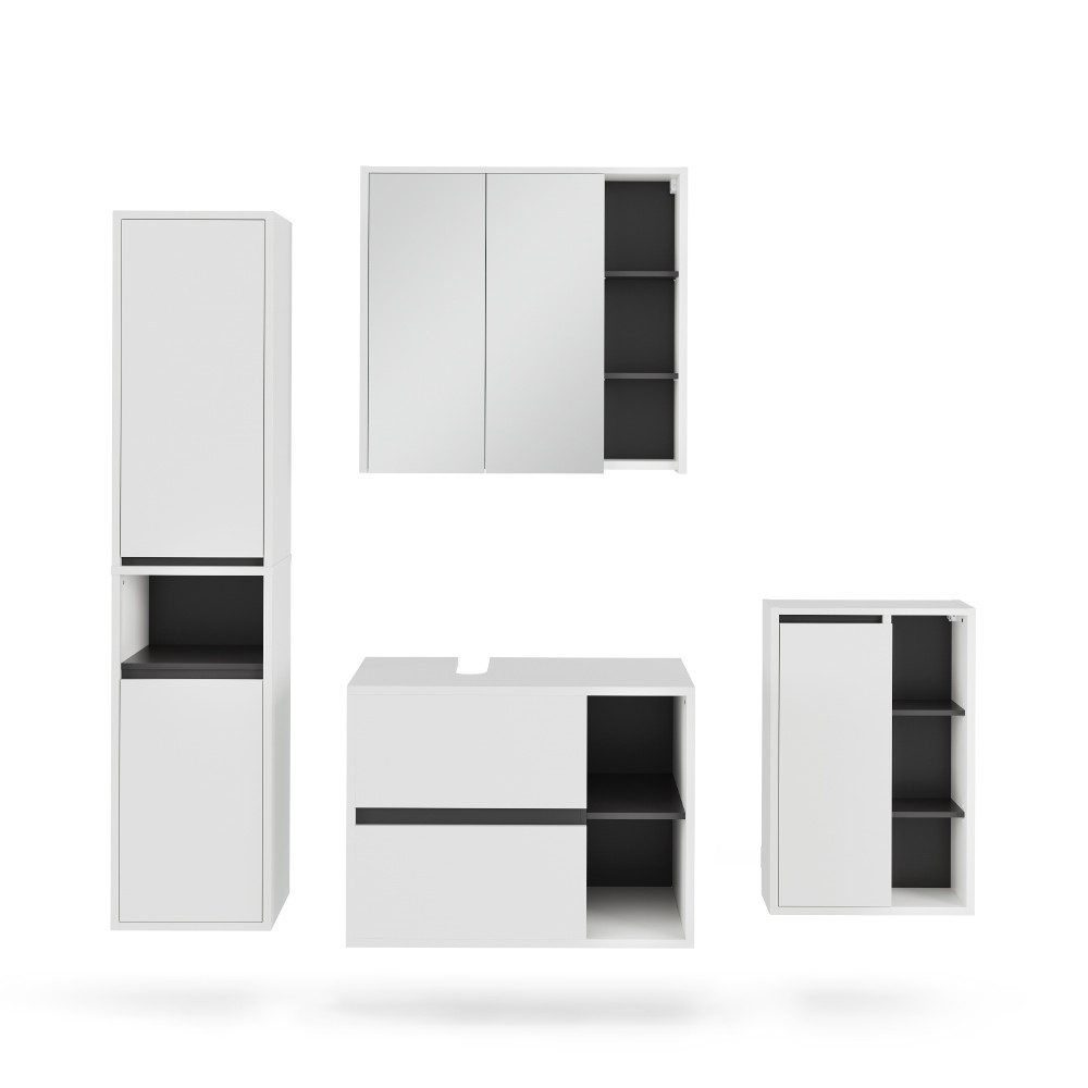 Vicco Badmöbel-Set Viola, Weiß/Grau, 4 Teile, günstig online kaufen