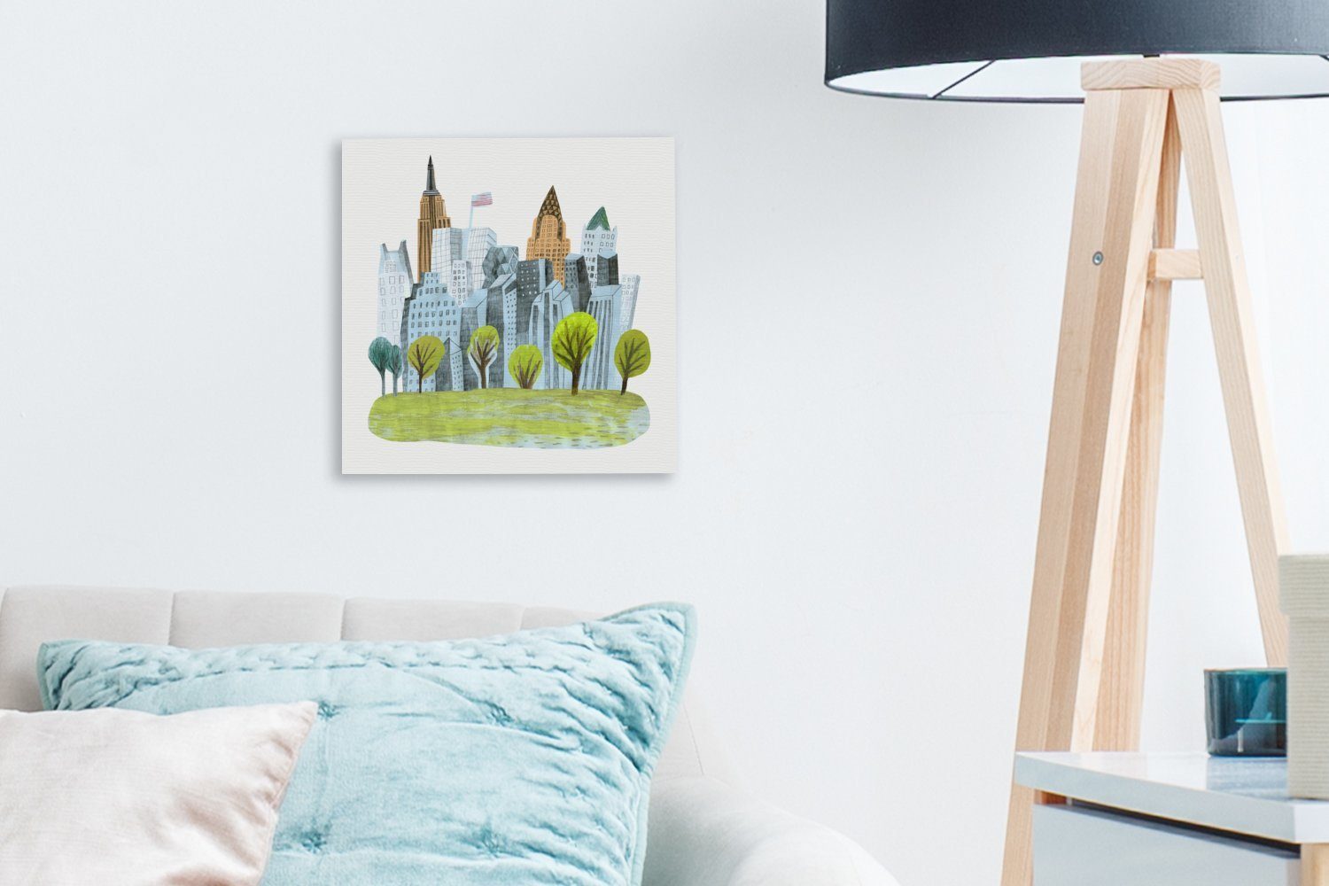 Skyline (1 - Wohnzimmer Schlafzimmer Leinwand - für New Leinwandbild Bilder York Zeichnung, St), OneMillionCanvasses®