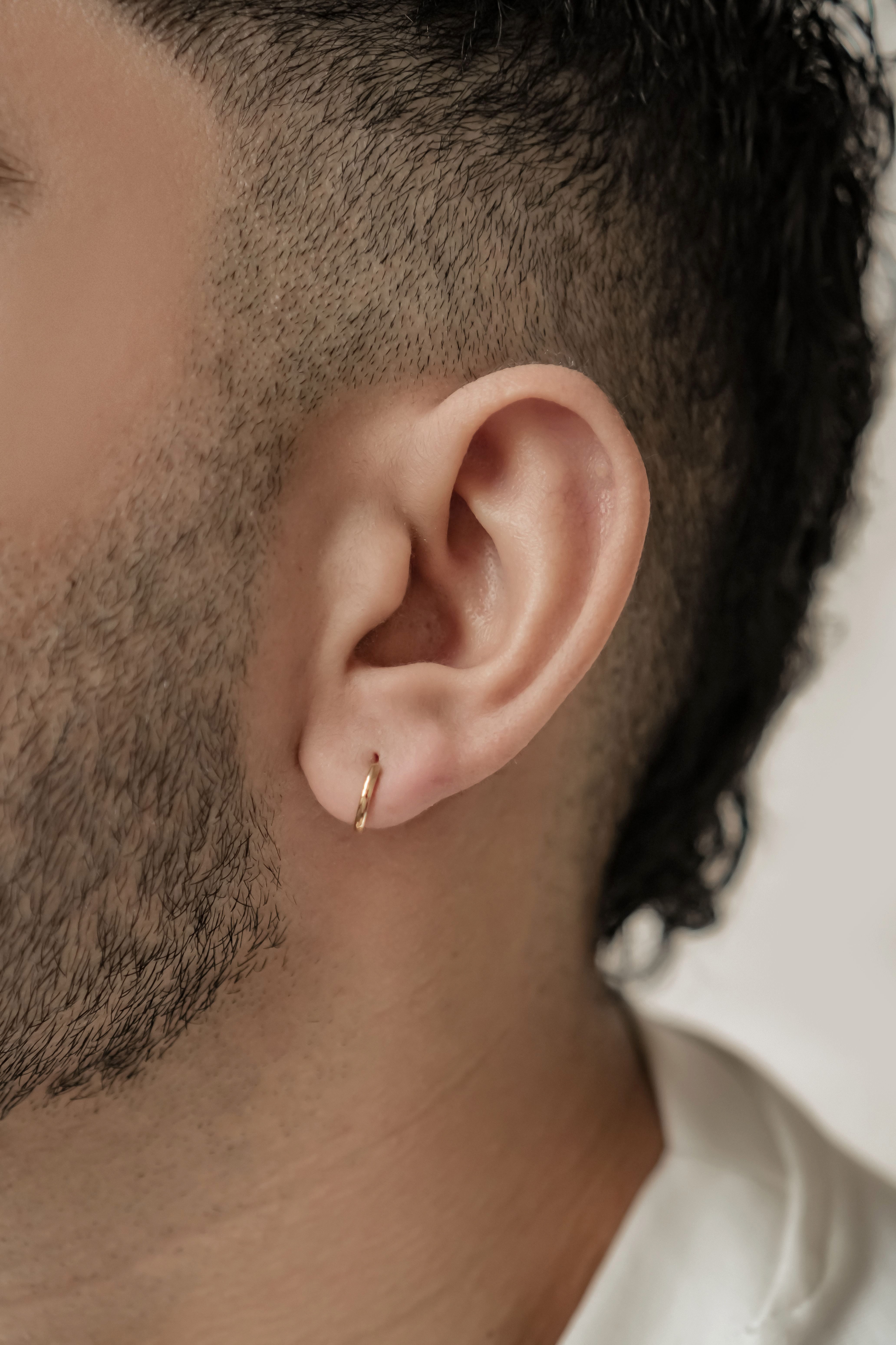 Dear Me Paar Creolen Herren Ohrringe 585er Gelbgold Weißgold, Klein/Groß, Basic Unisex Kreis Creolen 14K Gold, Goldohrringe zum Kombinieren