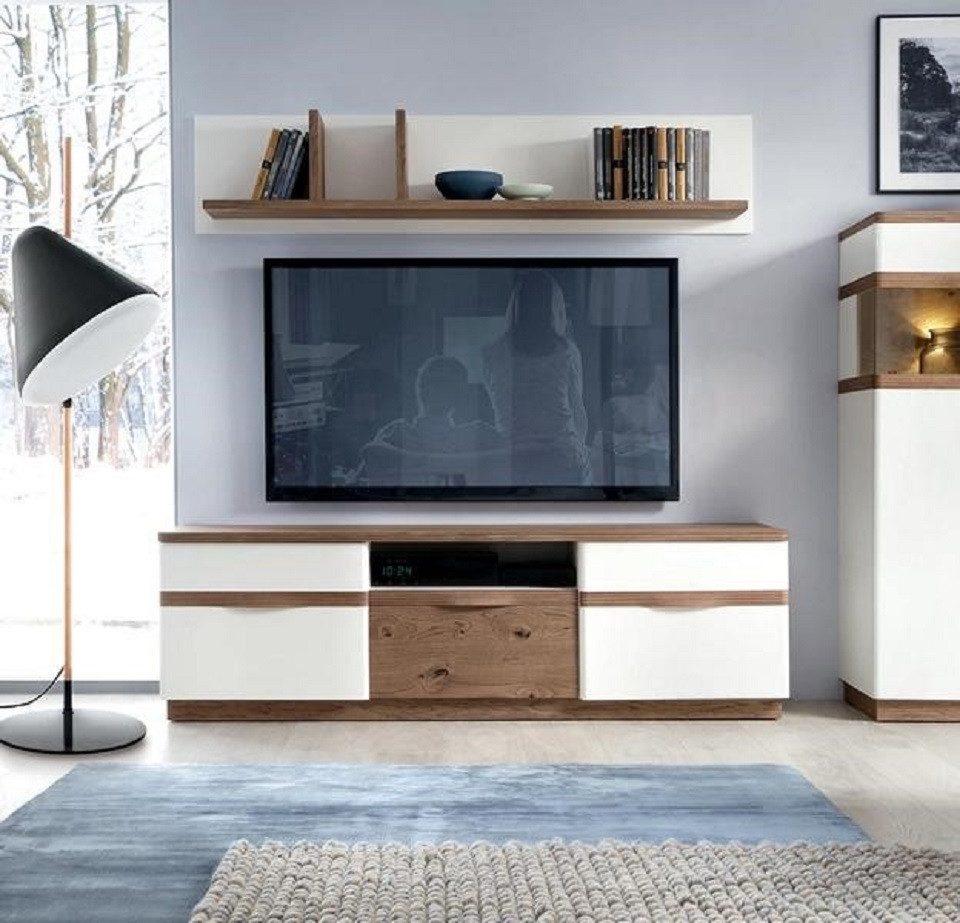 Wohnwand Modernes TV-Lowboard und Wandregal aus edlem Holz