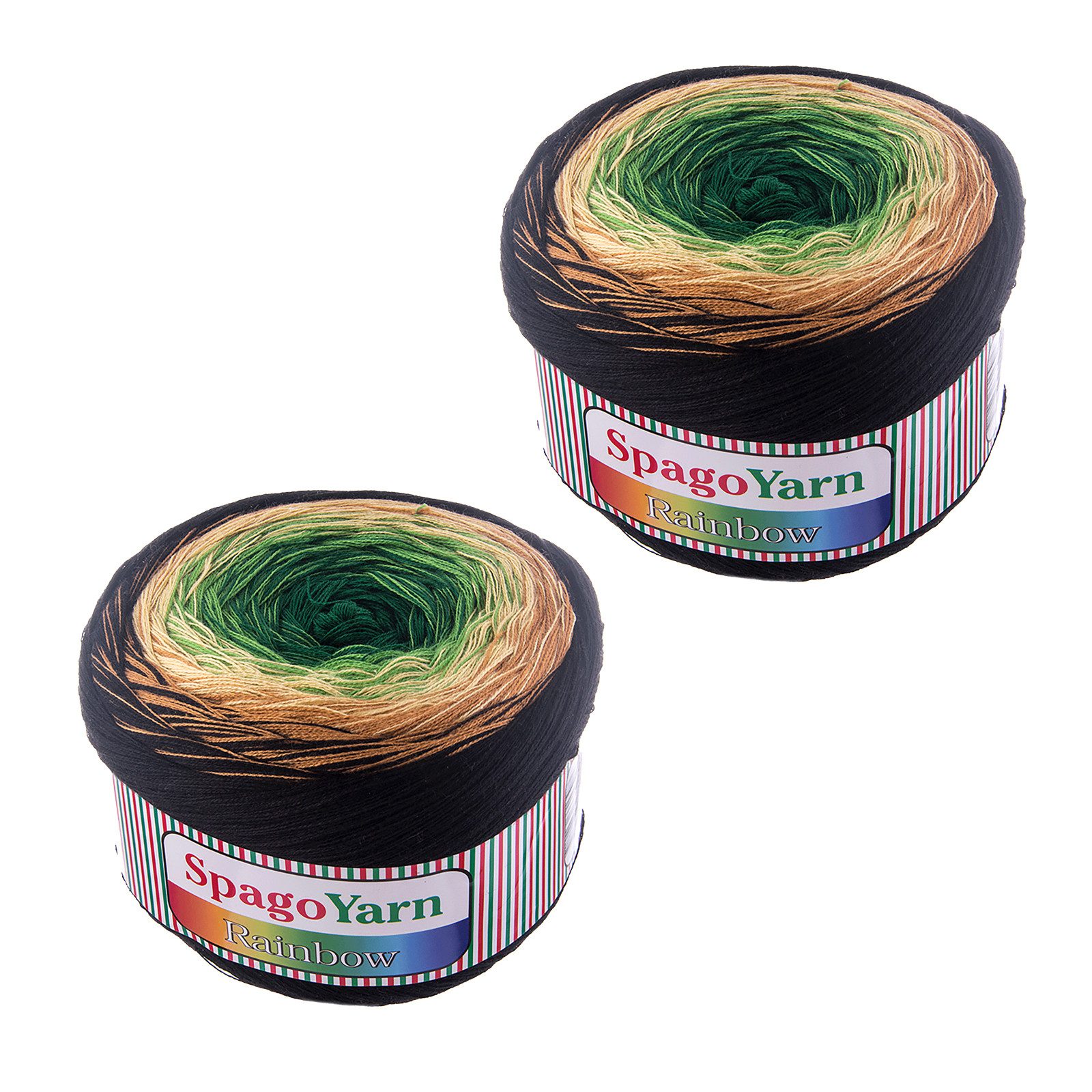 spagoyarn 2 x 250g Farbverlaufsgarn Spago Rainbow Häkelwolle, 1000 m, 06 Urwald