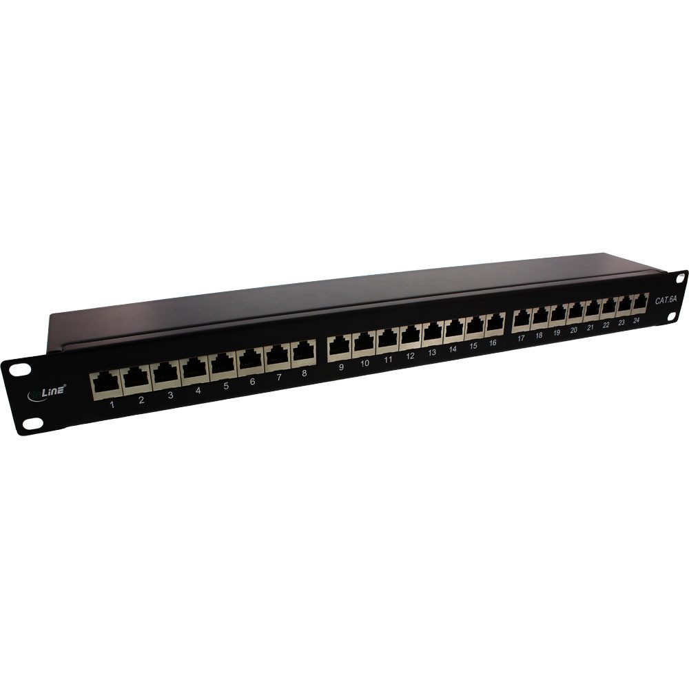 Patchfeld Cat.6A 24-fach, 48,26cm (19), 1HE, schwarz RAL 9005 Netzwerk-Patch-Panel
