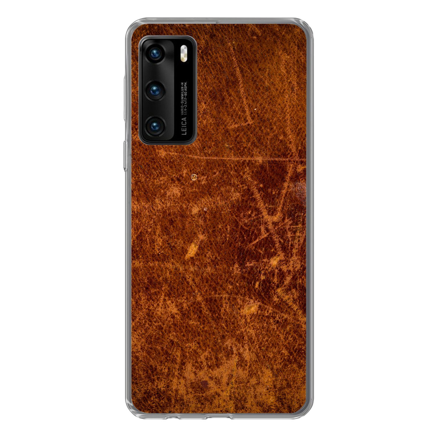 MuchoWow Handyhülle für Huawei P40 Leder - Lederoptik - Braun - Orange, Handy Case, Silikon, Bumper Case Dünn
