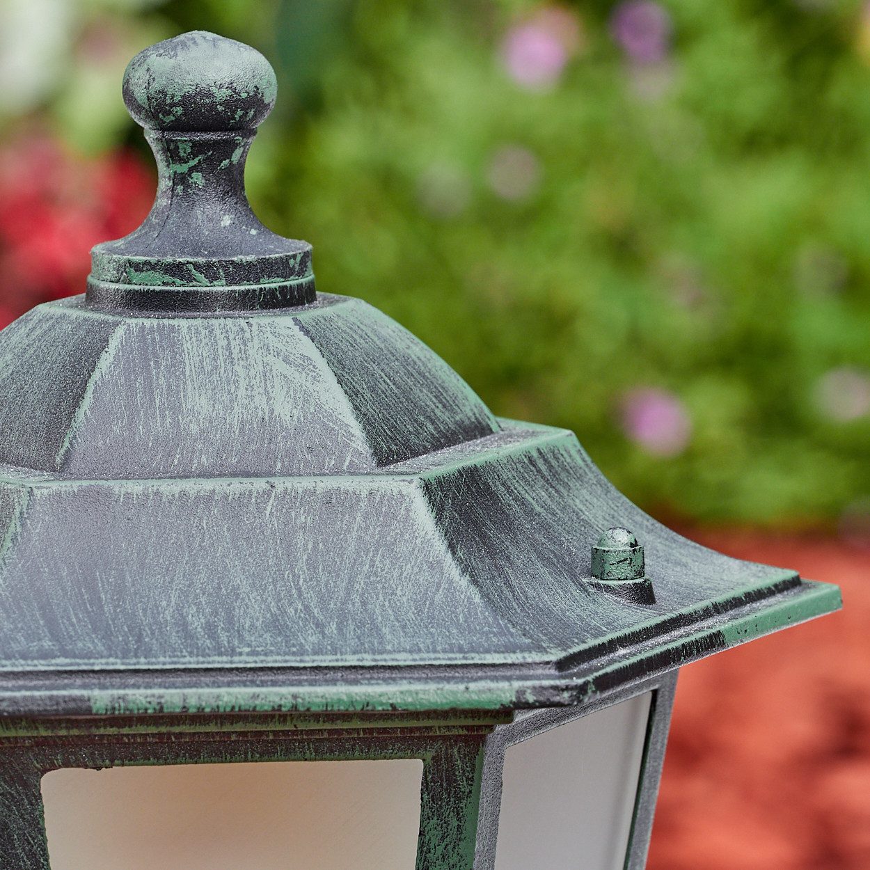 hofstein Pollerleuchte Sockelleuchte aus Metall/Glas in Schwarz-Grün/Milchglas, ohne Leuchtmittel, Wechselscheiben in Klar, Wegeleuchte, Gartenbeleuchtung IP44, 1 x E27