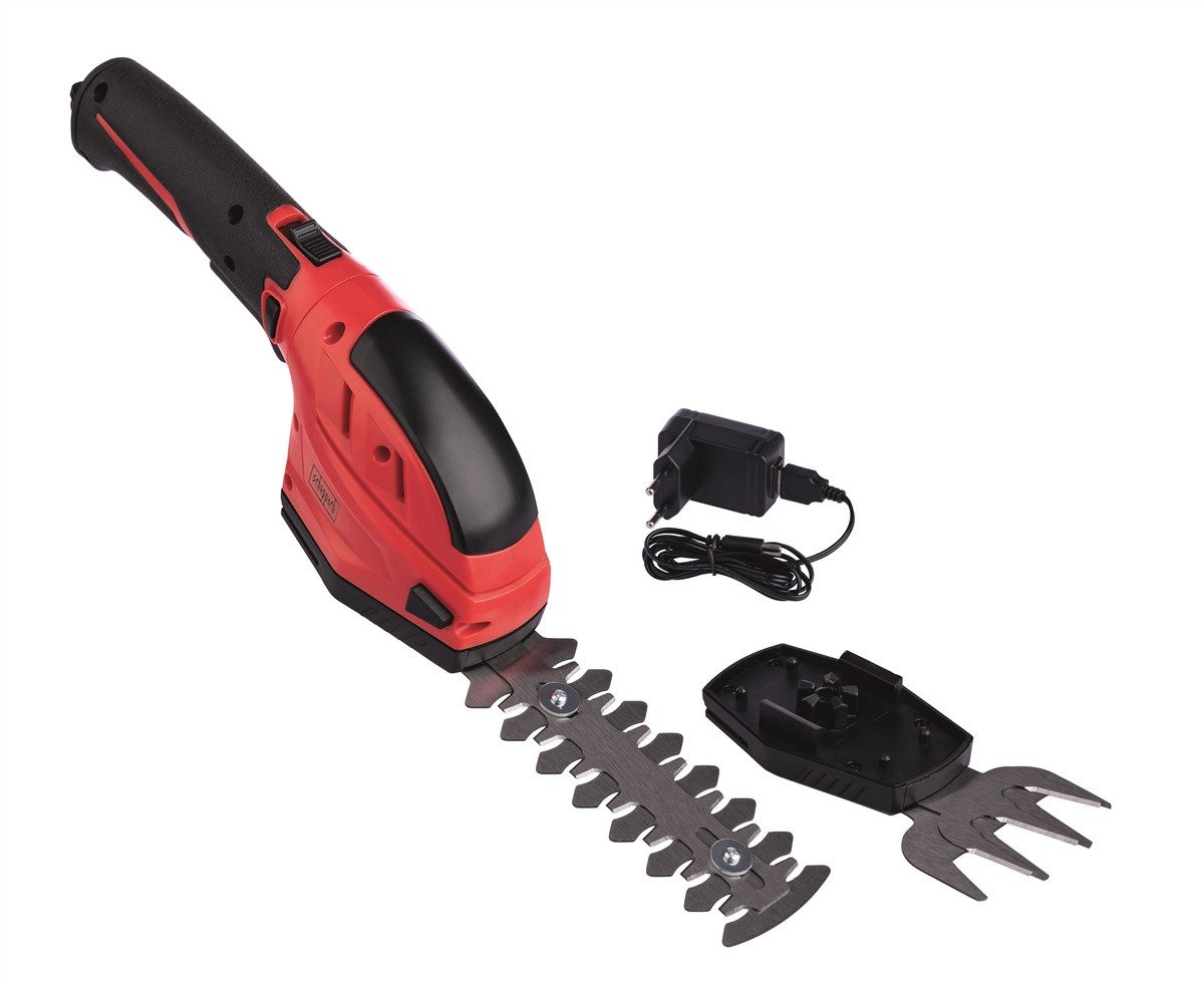 Scheppach Akku-Grasschere Scheppach Grasschere Strauchschere Akku CGS-15-Li 2in1 3,6V 1,5Ah, (2-teiliges Messerset, Akku, Netzteil), inklusive Akku