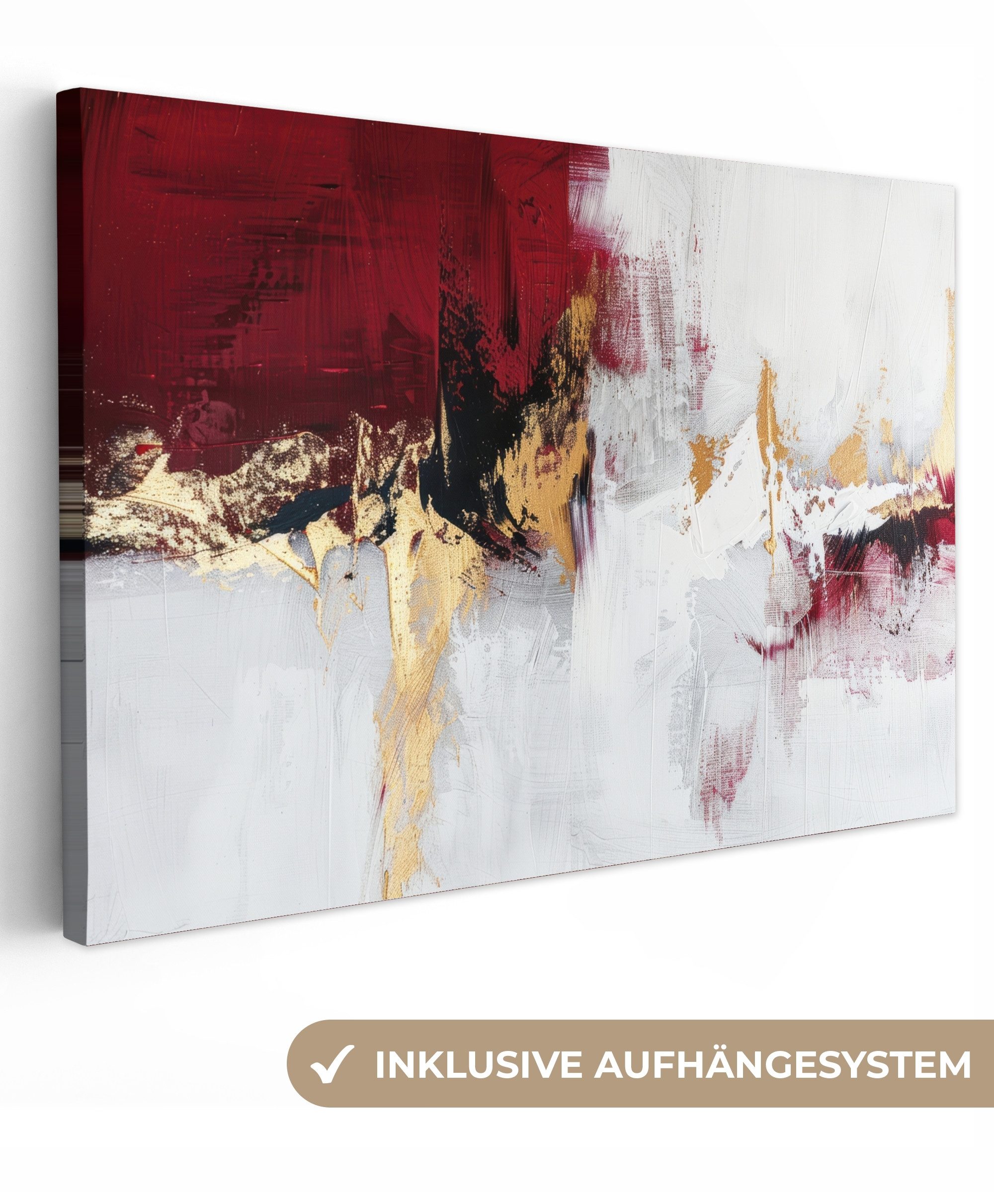 OneMillionCanvasses® Leinwandbild Rot - Marmor - Abstrakt - Gold - Modern, günstig online kaufen