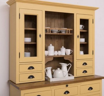 Casa Padrino Küchenbuffet Landhausstil Küchenschrank Gelb / Braun 137 x 50 x H. 197 cm - 2 Teiliger Küchenschrank mit 5 Türen und 7 Schubladen - Landhausstil Küchenmöbel