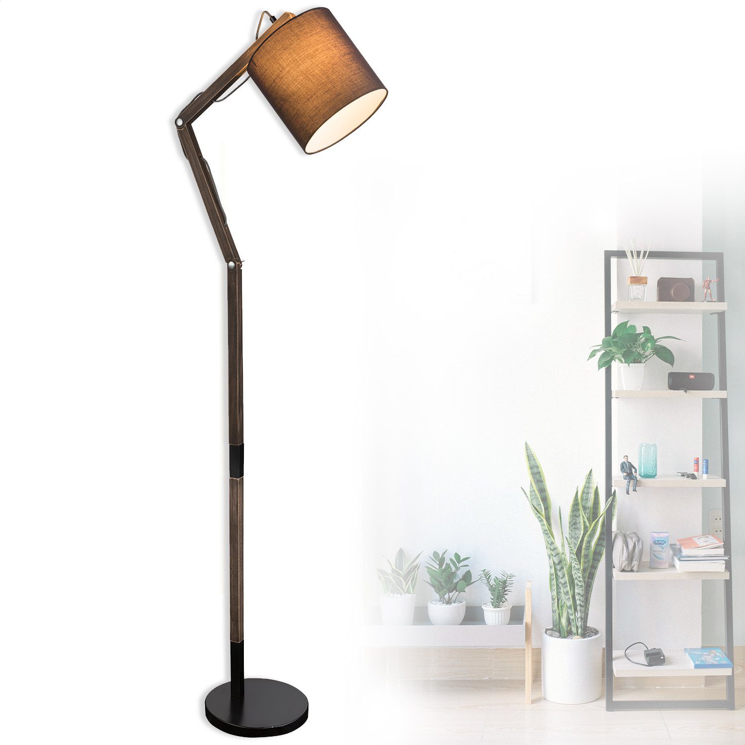 Stehlampe Metall Stehlampe Stehleuchte Holz Wohnzimmer bmf-versand E27 Retro schwarz braun
