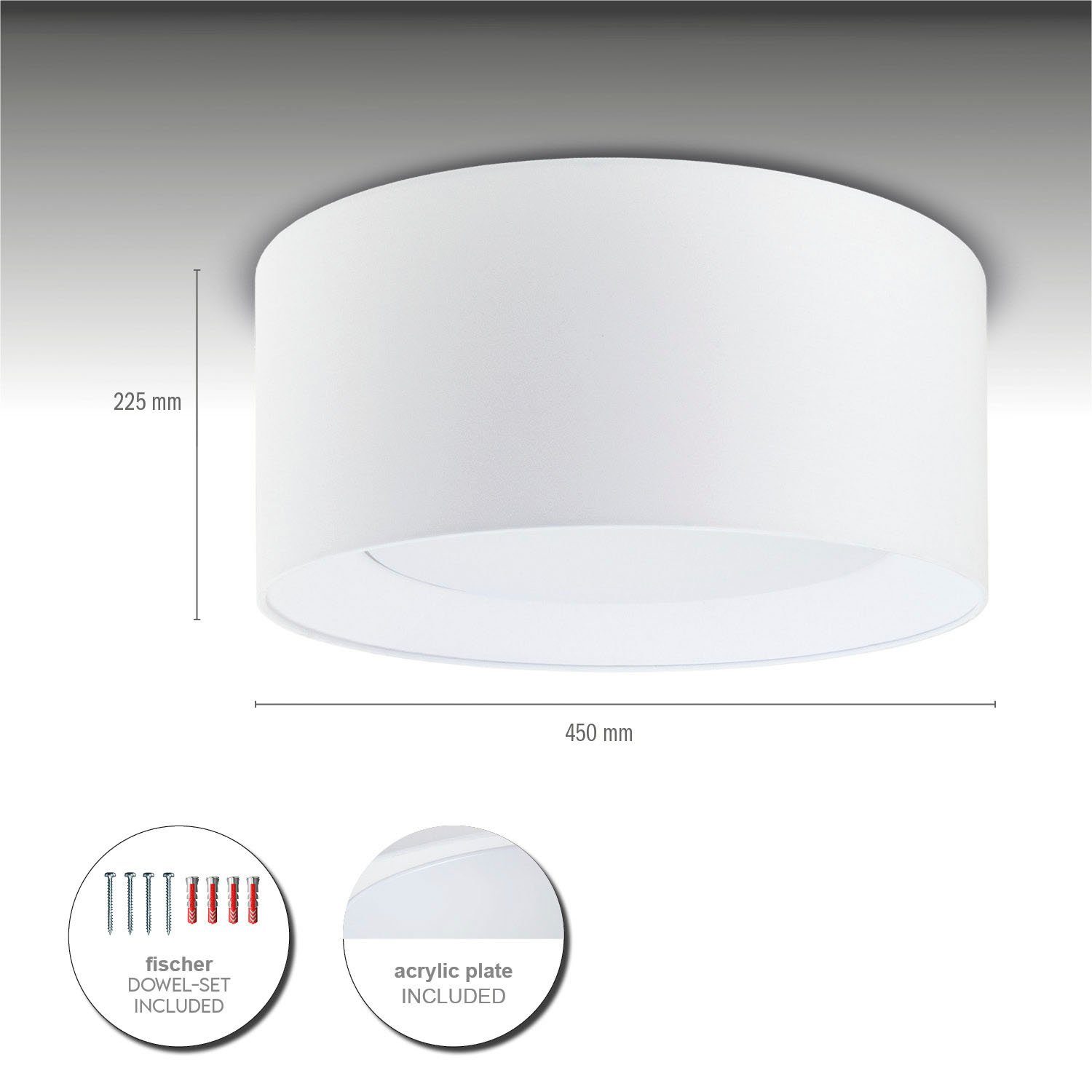 Paco Home Deckenleuchte DRUM, 3 Uni x E27 Geschlossen Weiß Rund Leuchtmittel, Modern Arbeitszimmer ohne Textilschirm