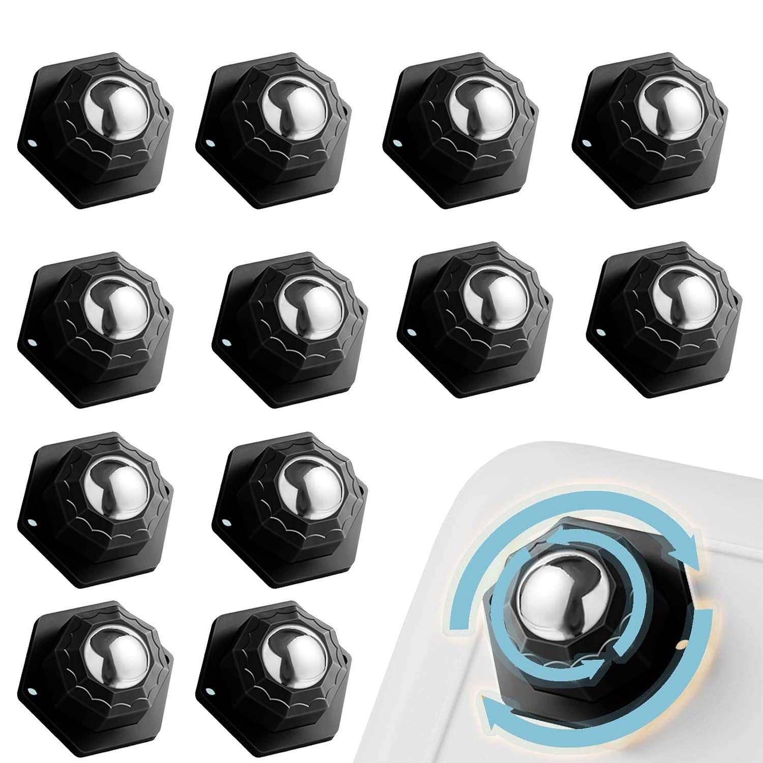Auledio Möbelrolle 12er Set Kugelrollen, Schwerlast-Möbelrollen, 360°-Bewegungsrollen, (12-St), für Möbeltransport und Güter, Flaches Set