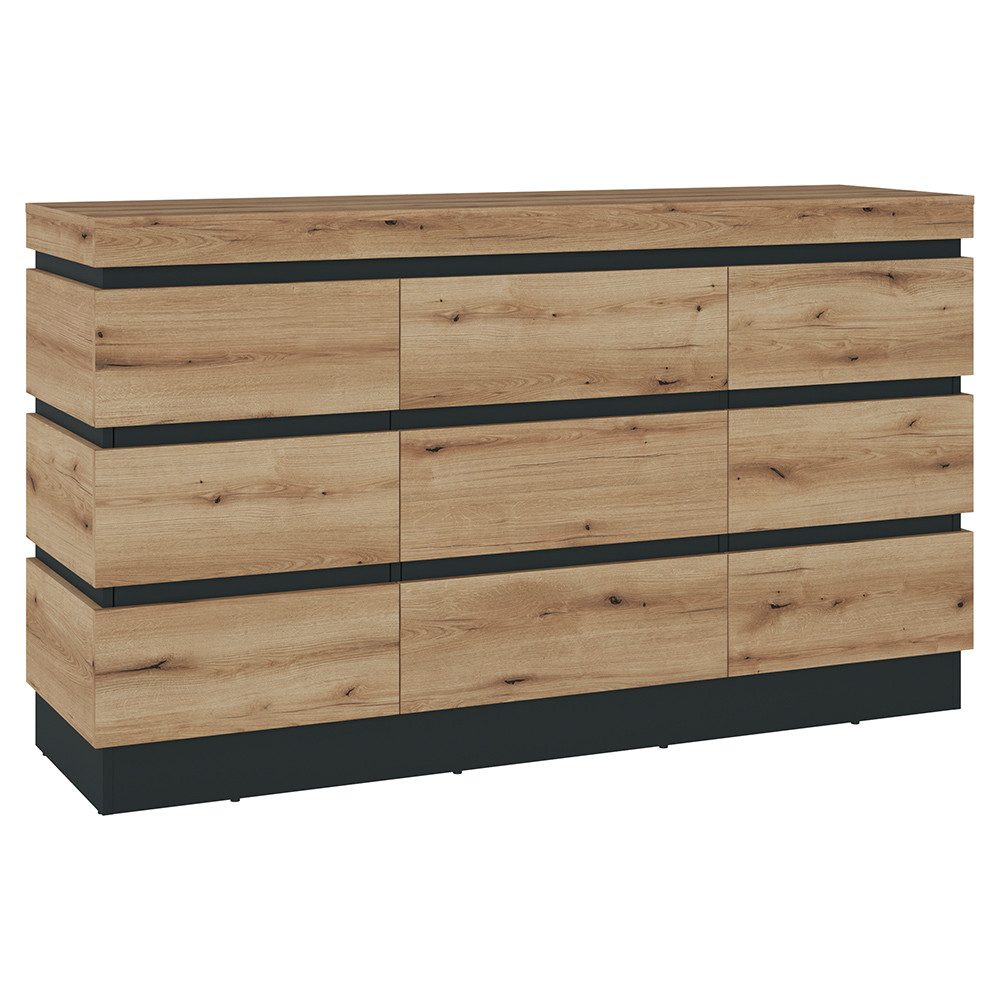Lomadox Sideboard COLCHESTER-129, 160 cm breit in Eiche, 3 Türen & 1 Schublade, grifflos, modern