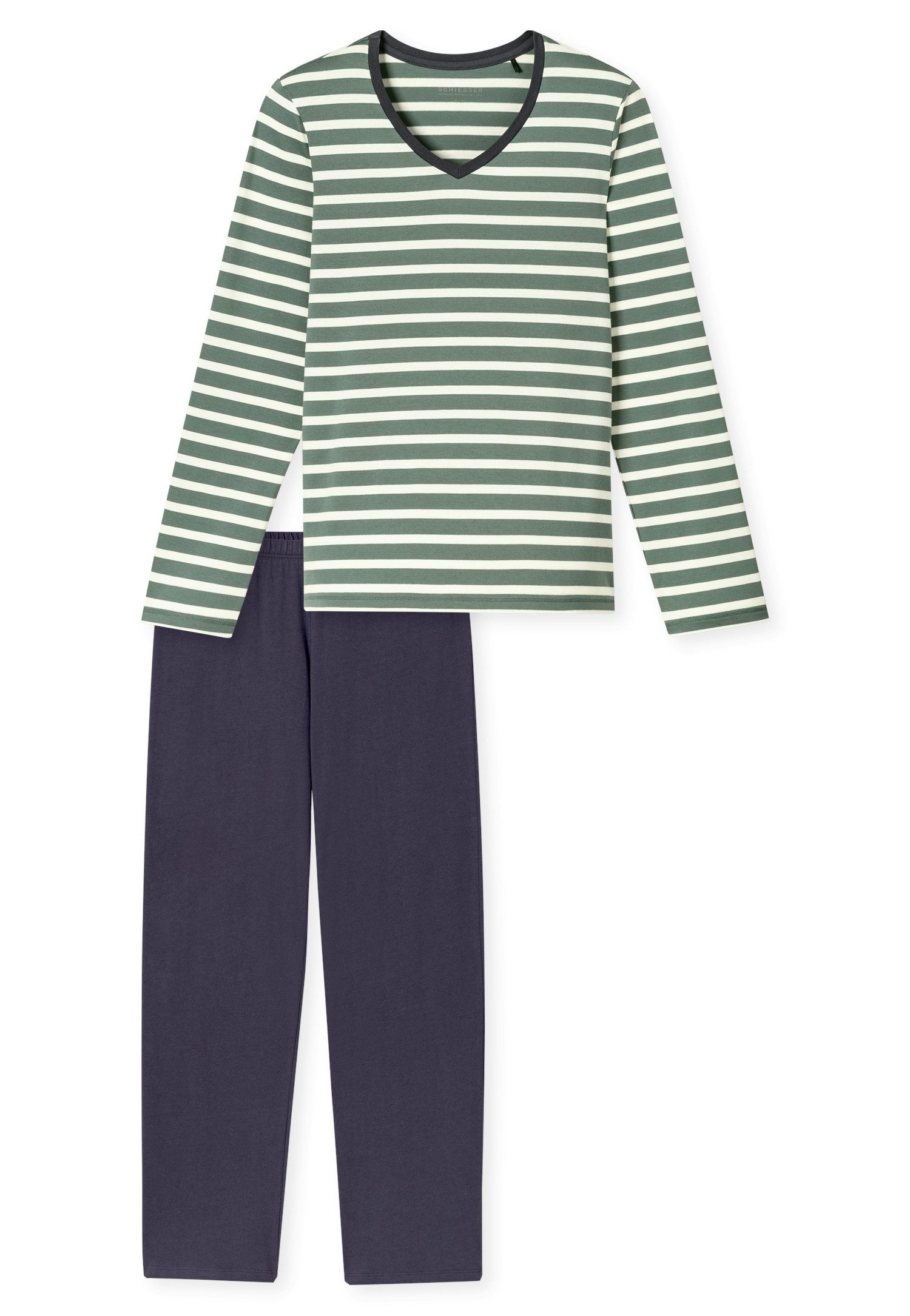 Schiesser Schlafanzug Casual Essentials (2 tlg) Baumwolle, V-Ausschnitt, langärmelig