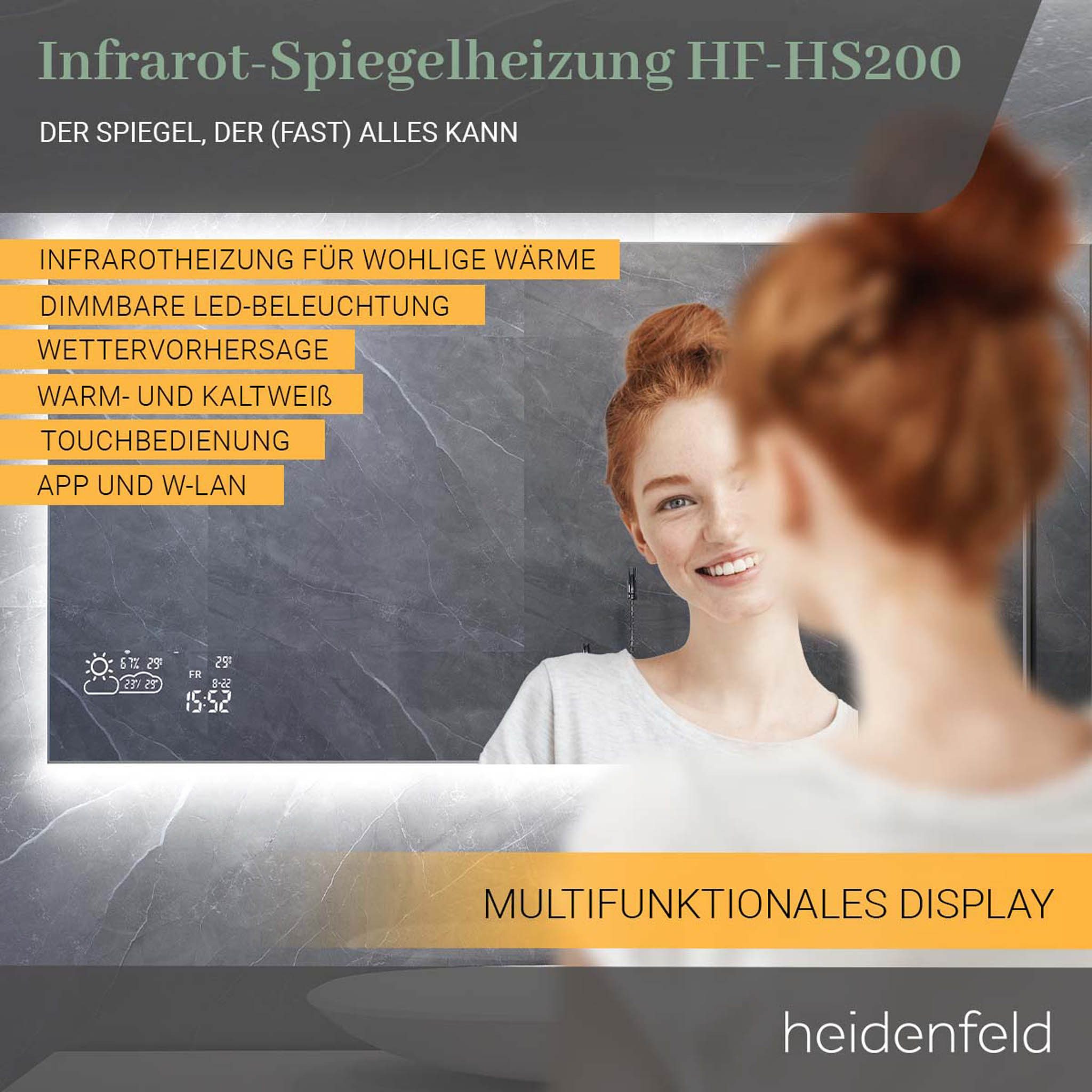 Heidenfeld Infrarotheizung Spiegelheizung HF-HS200 inkl. Touchdisplay günstig online kaufen