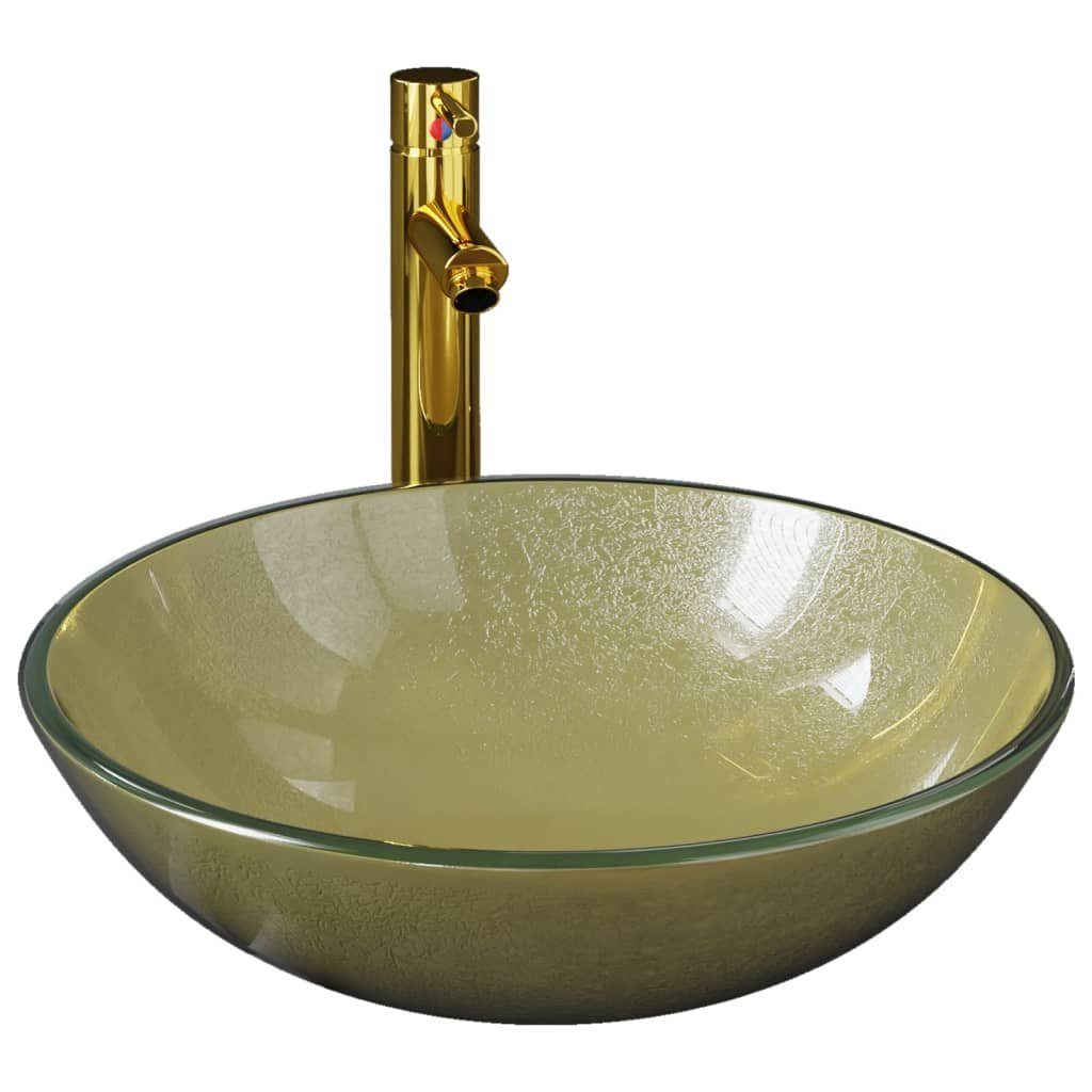 vidaXL Waschbecken Badezimmer Waschbecken mit Wasserhahn und Ablaufgarnitur Gold mattiert
