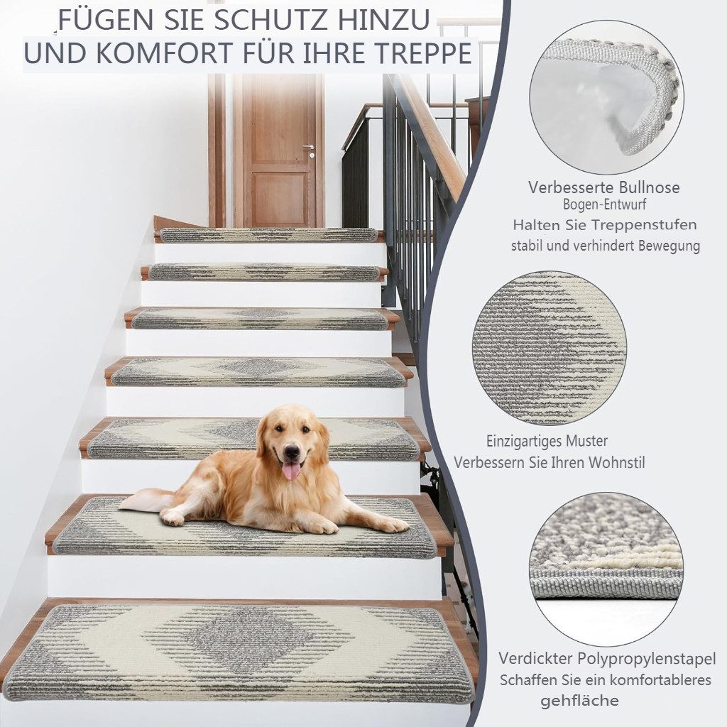 MECO Stufenmatte, Rechteckig, Höhe: 0.75 mm, Rutschfeste Bullnose Treppenstufenmatten 15er Set, selbstklebend