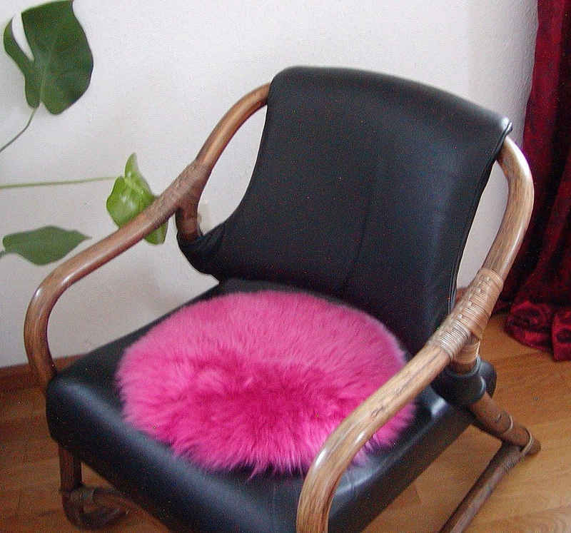 Kissenbezug runde Sitzauflage australische Lammfelle Fellkissen pink Ø ca. 45 cm, Ensuite
