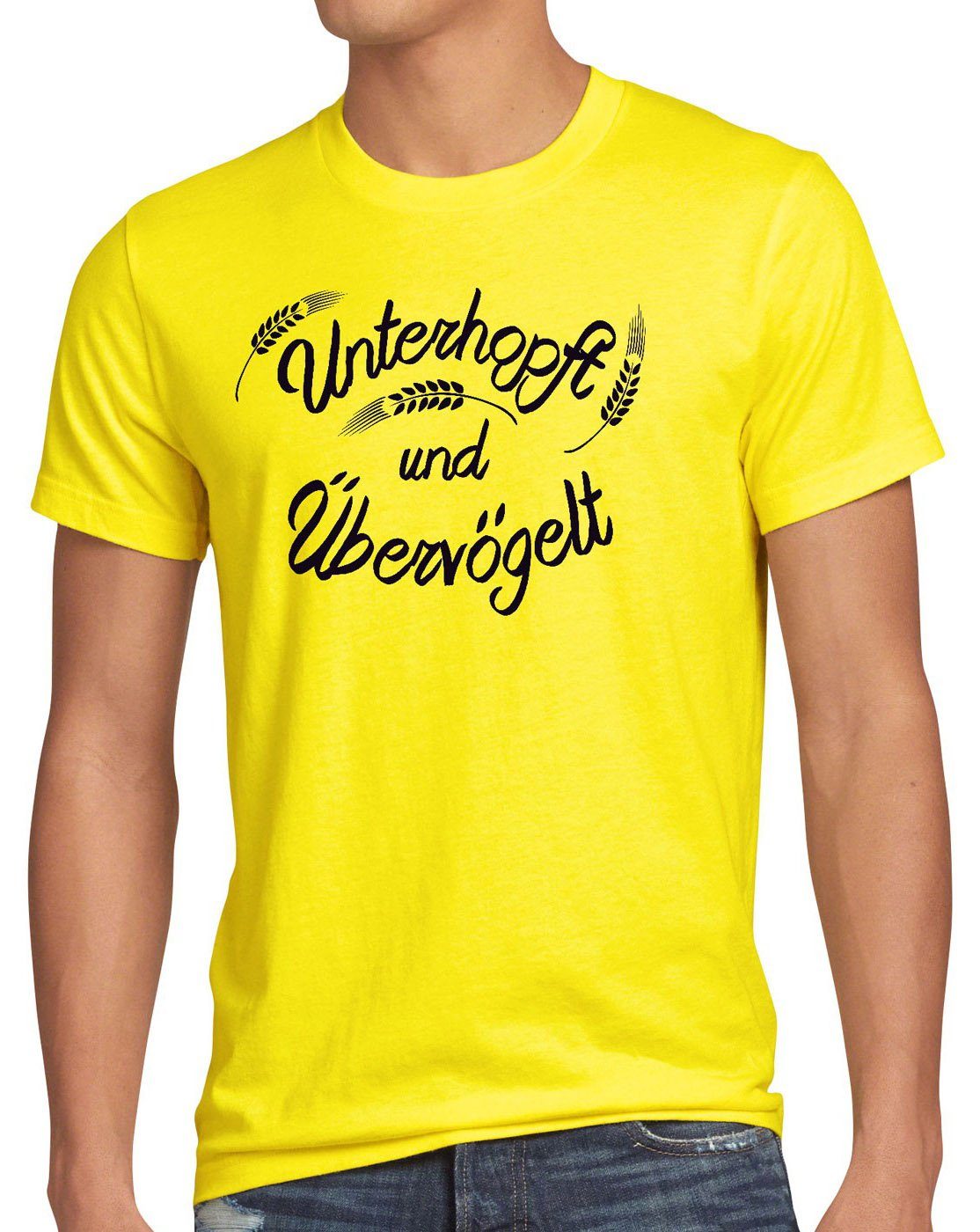 style3 Print-Shirt Herren T-Shirt Unterhopft Übervögelt Kult Shirt Funshirt Spruch Bier Malz Fun gelb