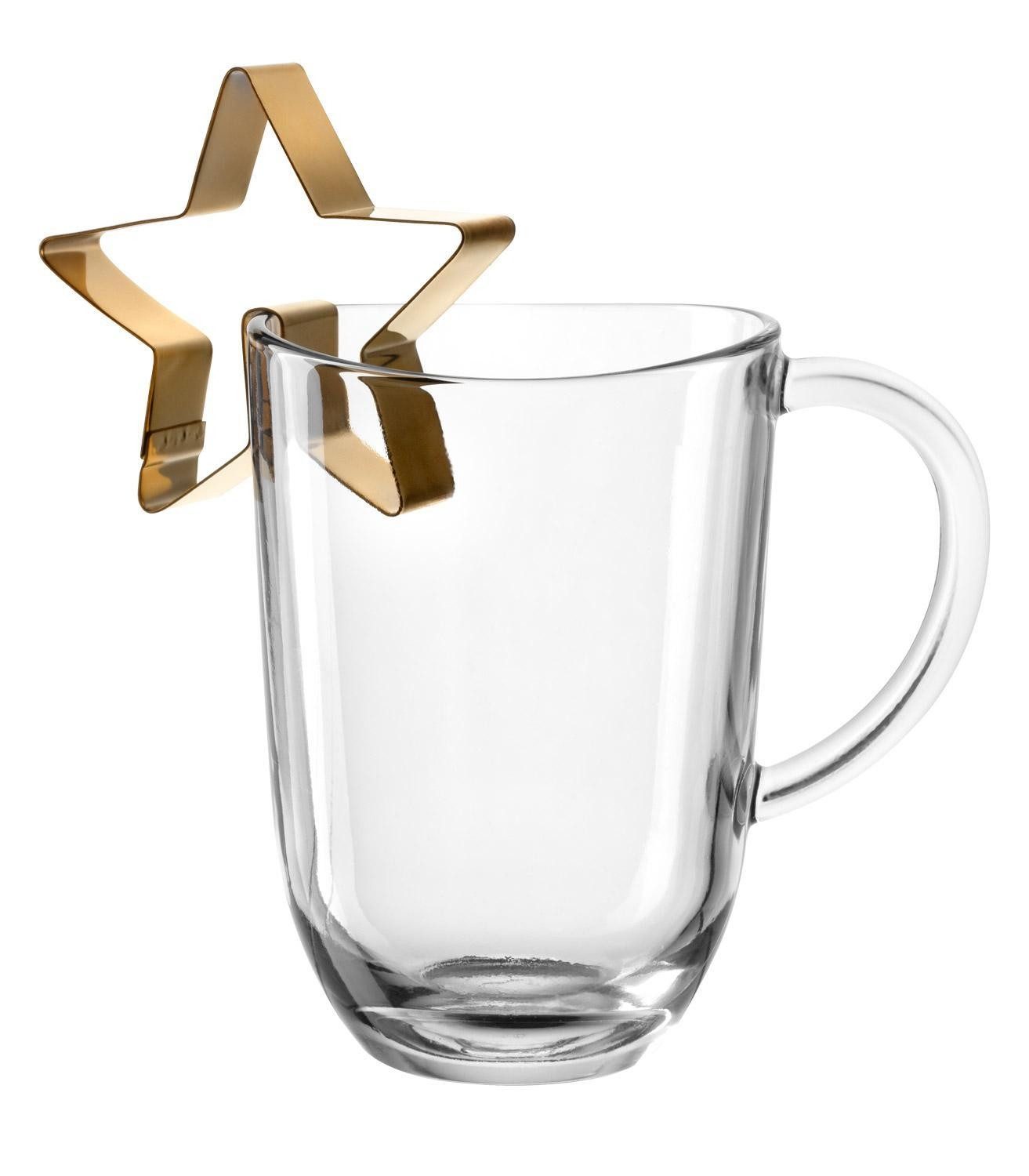LEONARDO Tasse SILENZIO, 380 ml, Transparent, Glas, Glas, mit Stern-Ausstecher in Goldgelb