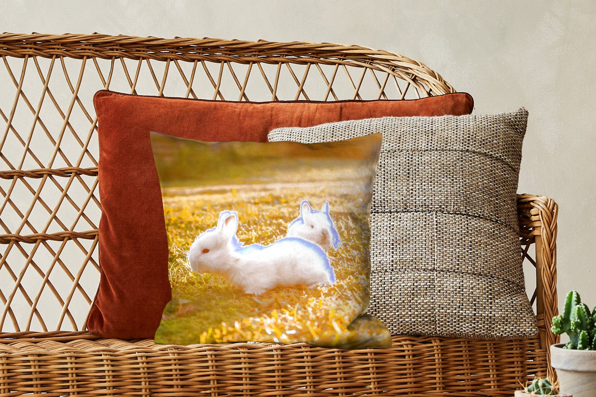 - Kaninchen Weiß, Baby Deko, für - MuchoWow Dekokissen mit Wohzimmer, Schlafzimmer, Sofakissen Füllung Zierkissen