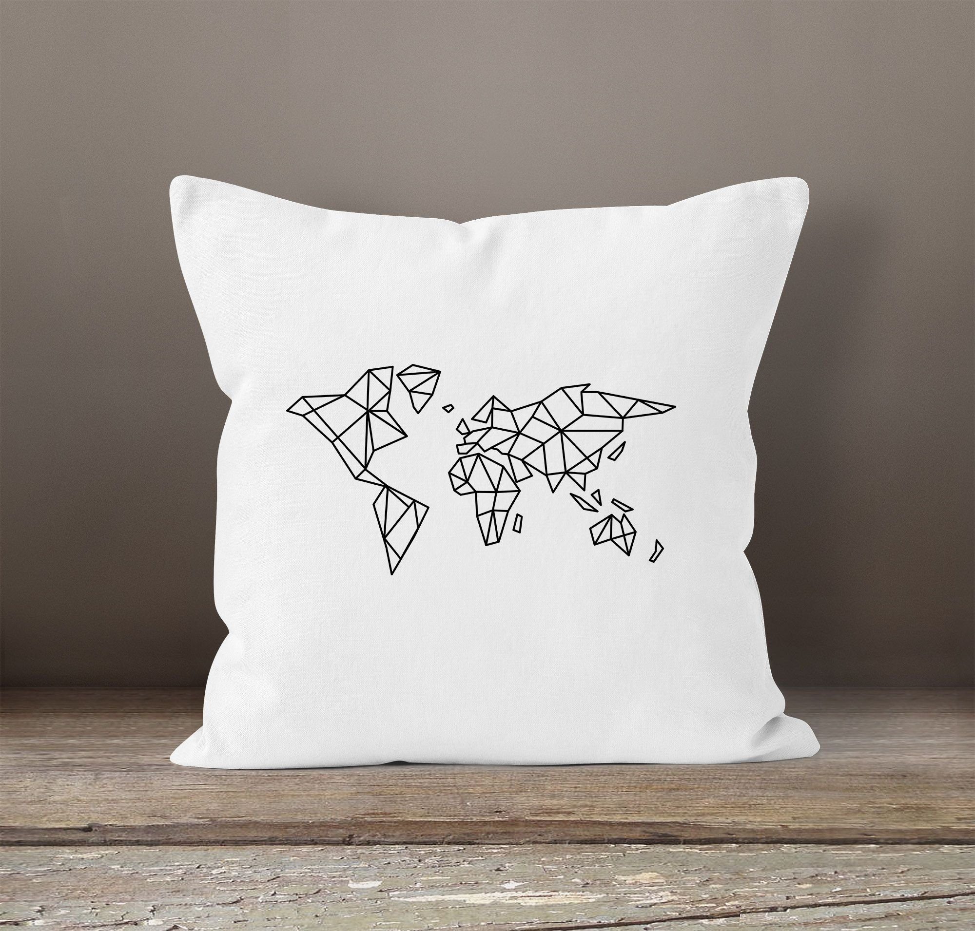 Dekokissen Polygon Weltkarte World Kissenbezug Autiga Low weiß Autiga® Map