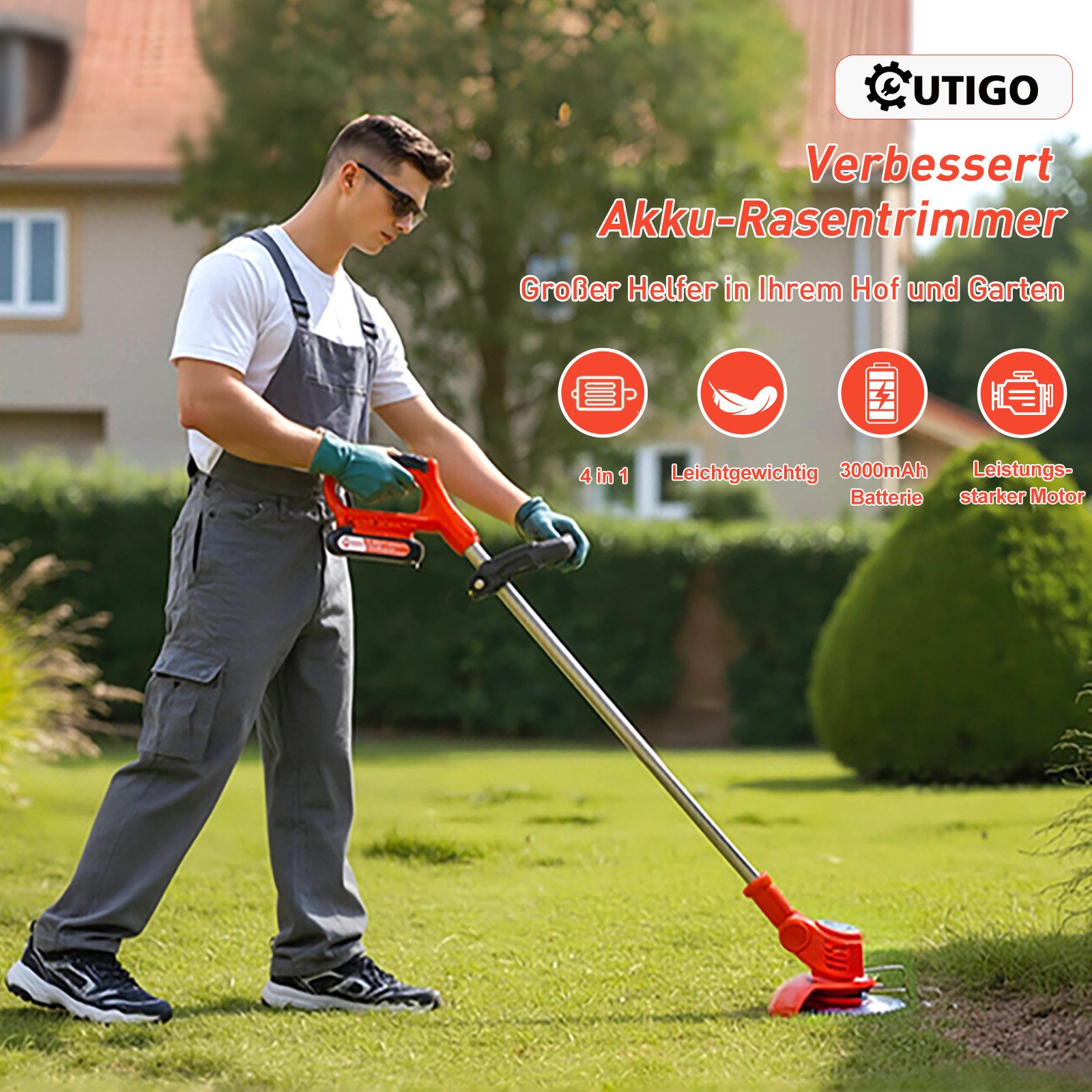 OUTIGO Akkurasenmäher Akku-Rasentrimmer, 15 cm Schnittbreite, günstig online kaufen