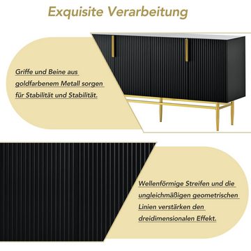 Flieks Sideboard (1 St., Metallgriff und Metallbeine), Anricht mit 4 Türen Buffetschrank 152,5*40,5*80cm, Schwarz