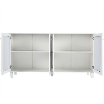 XDeer Sideboard Weiß verspiegelte Anrichte kühlen Kristallgriffen, Vier Türen, mit beweglichem Laminat.für Wohn- und Esszimmer