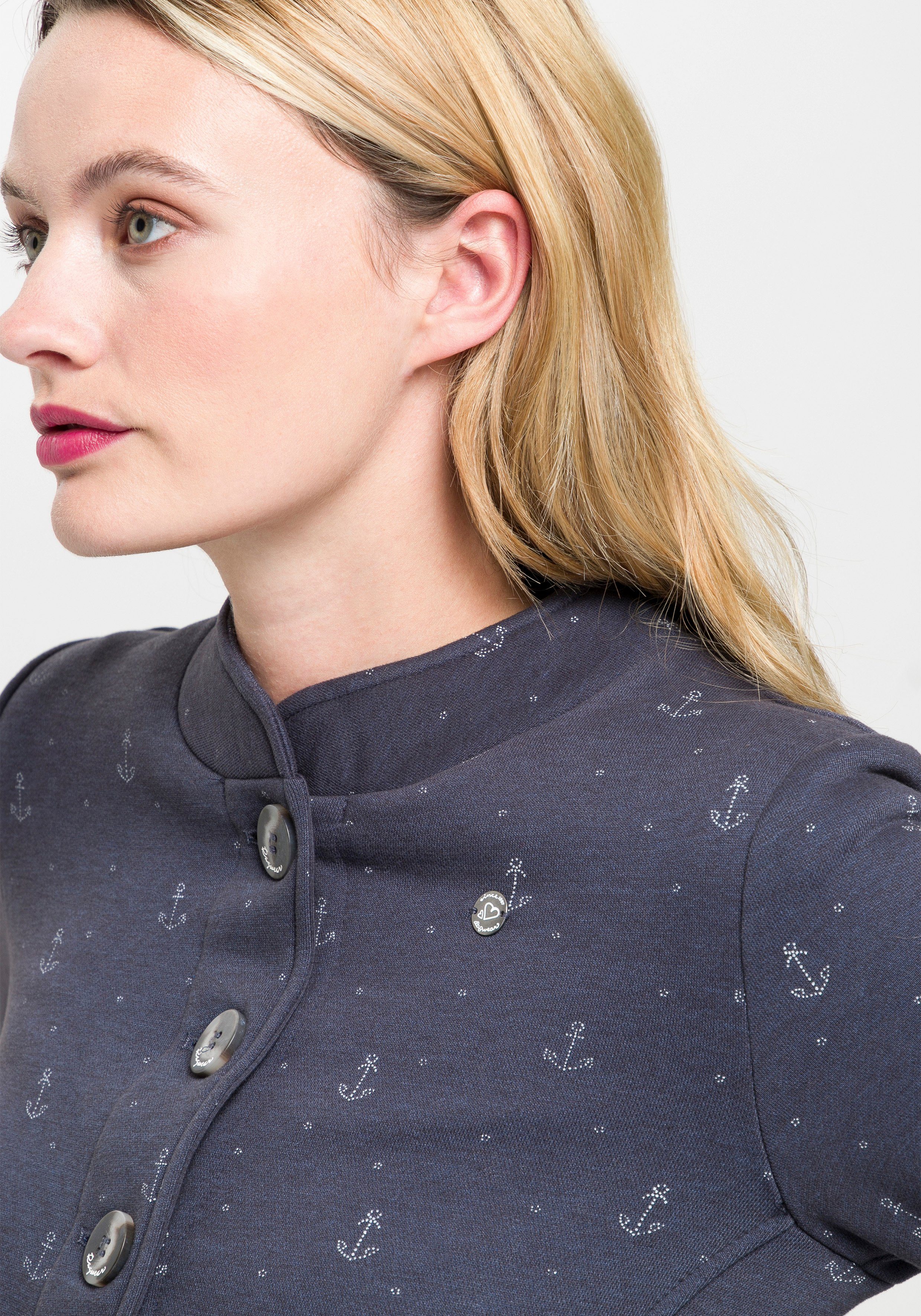 Ragwear Sweatjacke mit Sweat-Blazer AVALINA NAVY O PRINT Kontrast-Details maritimer