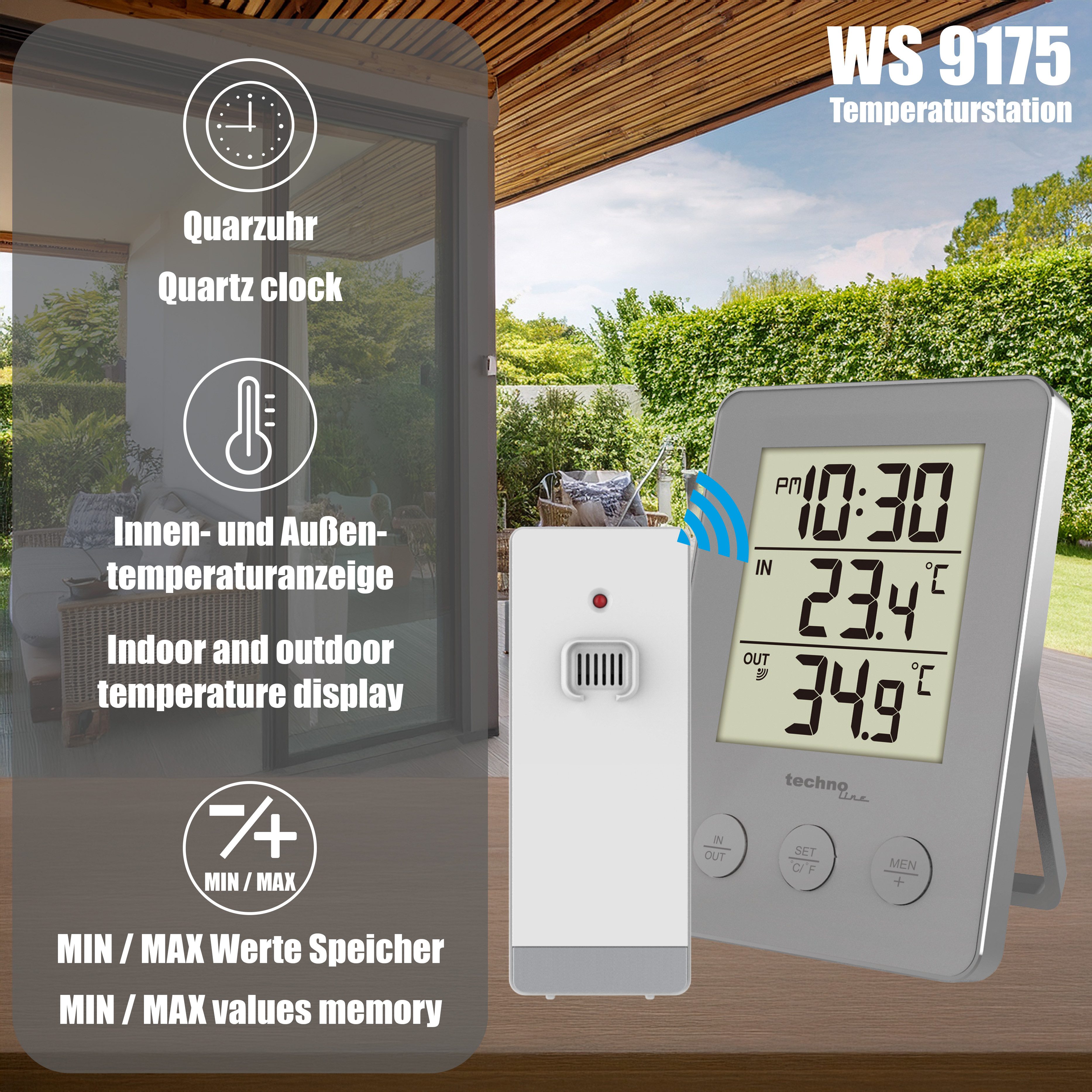 technoline WS 9175 Wetterstation (inklusive Außensender, mit übersichtlicher Anzeige)