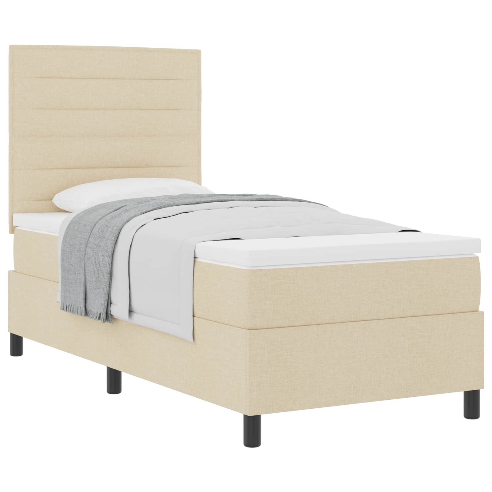 Bett Boxspringbett mit Matratze mit Kopfteil Creme 90 x 200 cm Stoff