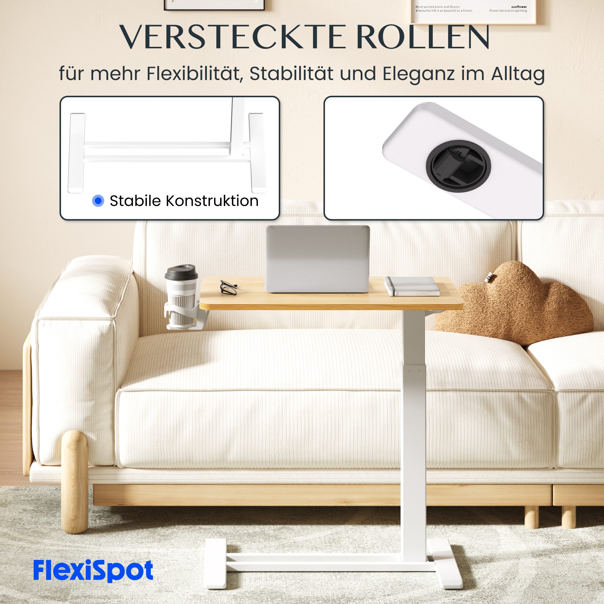 FLEXISPOT Beistelltisch Höhenverstellbar Betttisch, Laptoptisch (C-Form, ideal für Sofa, Bett & Lesestunden), mit stufenloser Höhenverstellung, 360° Rollen & ei – Bild 4 von 5