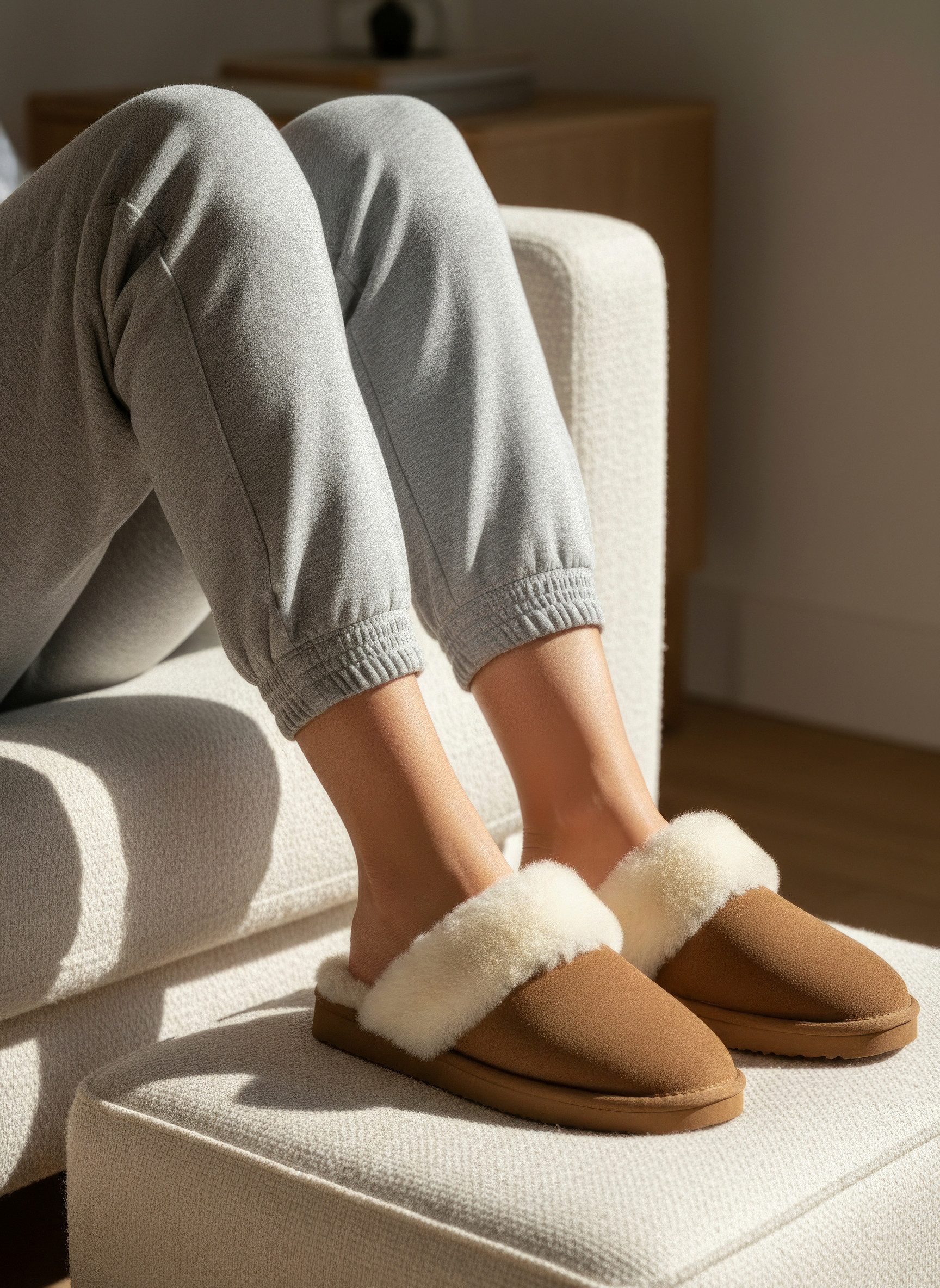 Vivance Dreams by Lascana Pantoffeln, Clogs, Schlappen, Hausschuh, Pantolette mit kuscheligem Lammfell aus Leder