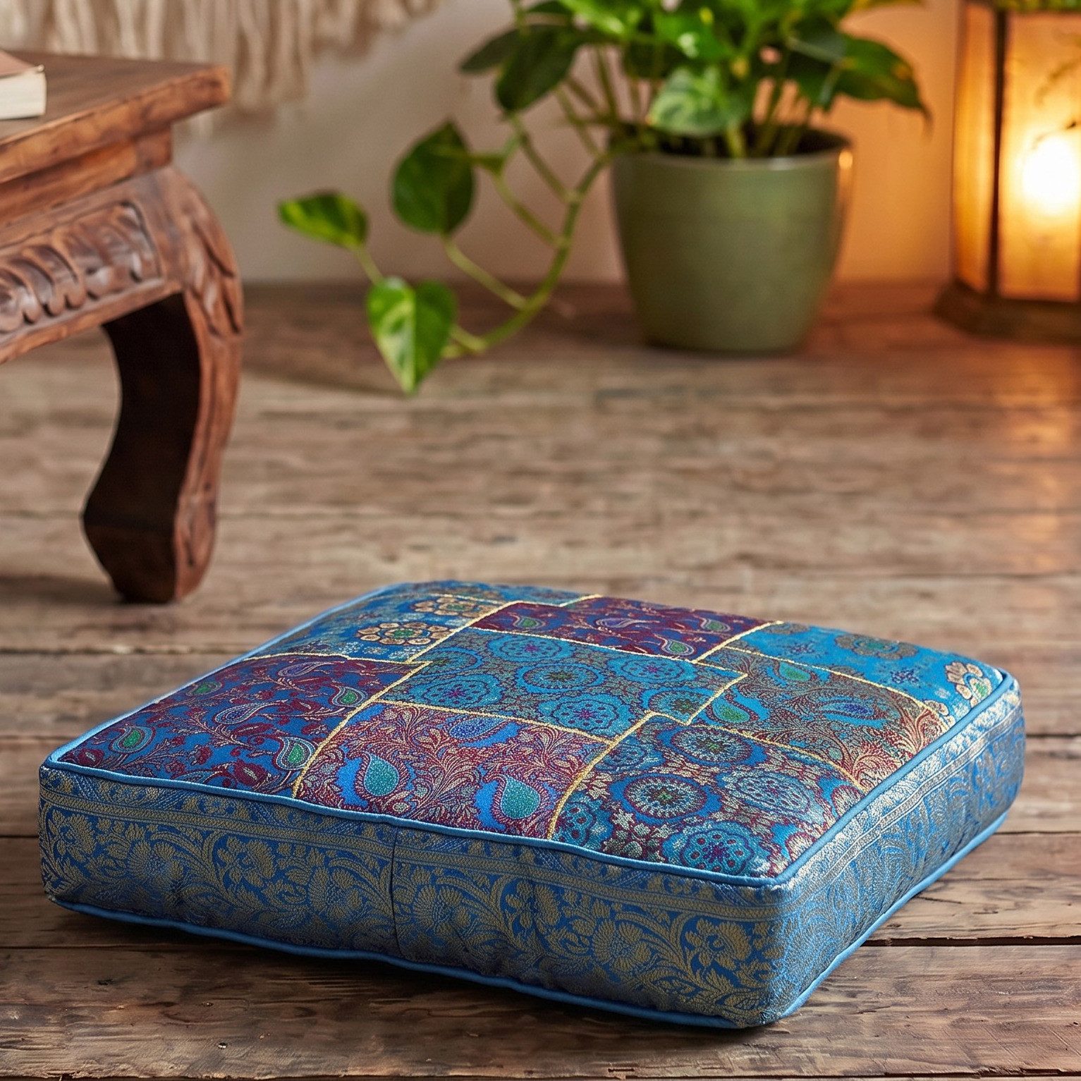 Guru-Shop Sitzkissen Orientalisches eckiges Patchwork Kissen 50 cm,..